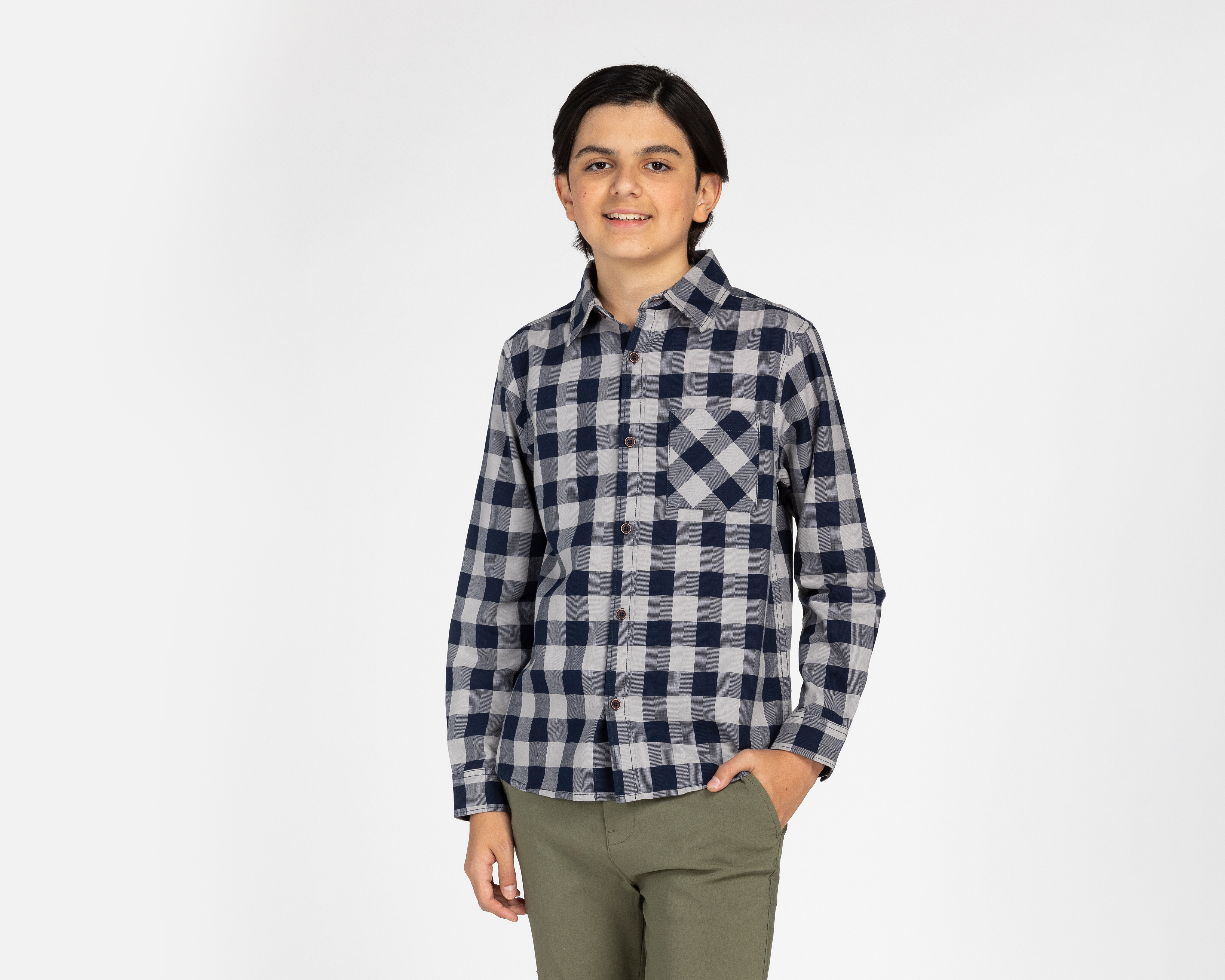 Camisa de Cuello Americano Azul Refill Juvenil