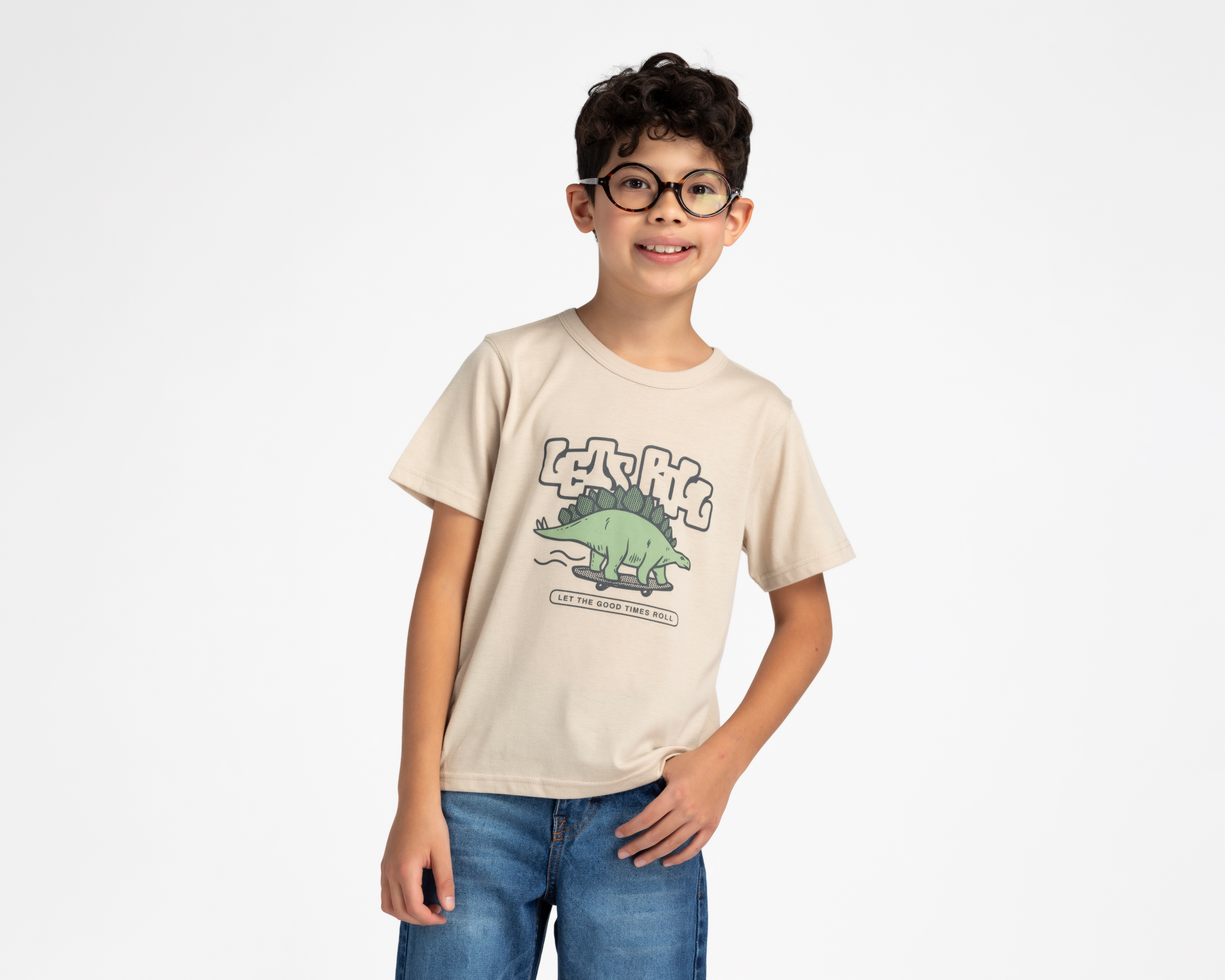 Playera Refill Manga Corta con Print de Dinosaurio para Niño