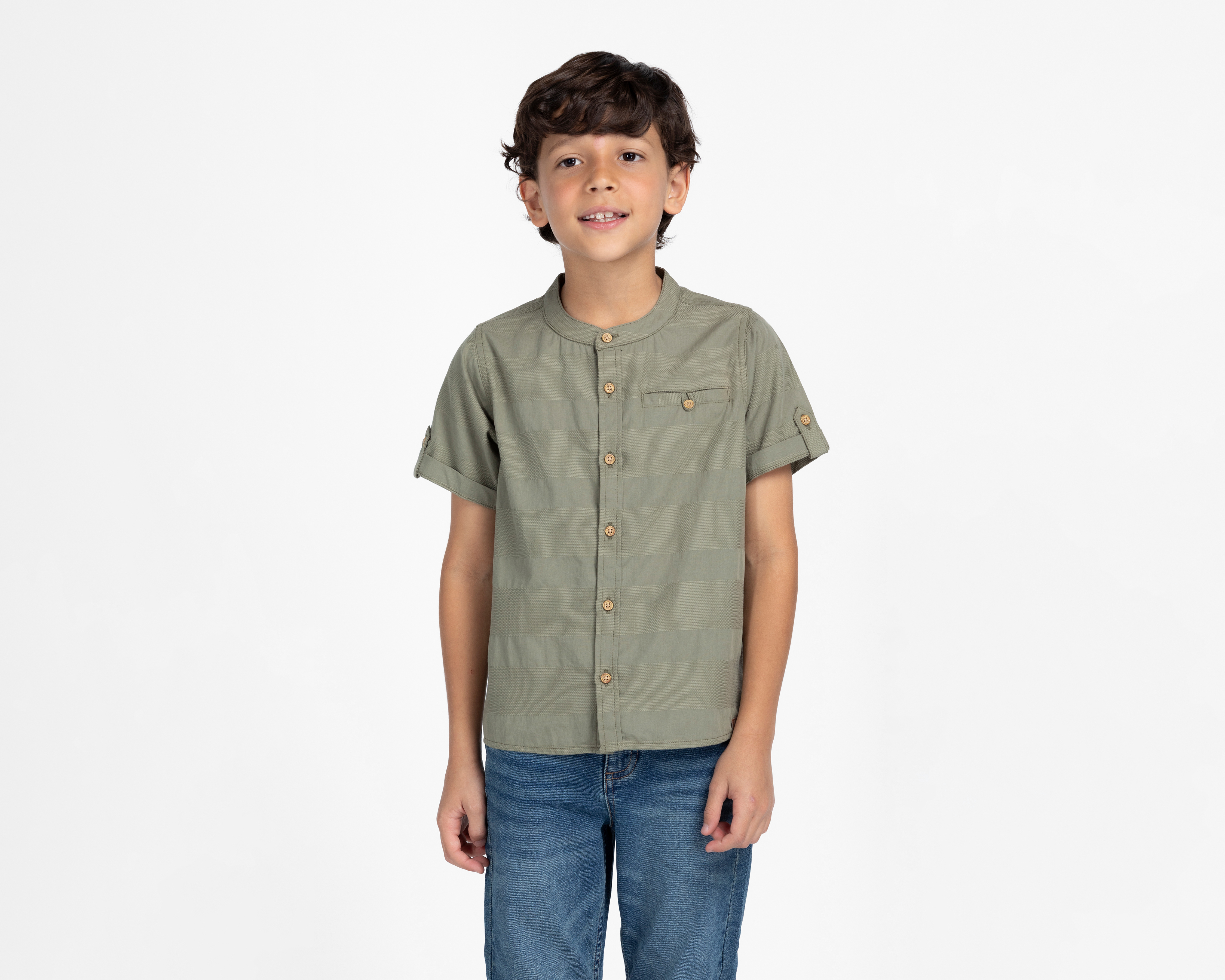 Camisa de Cuello Mao Verde Refill para Niño