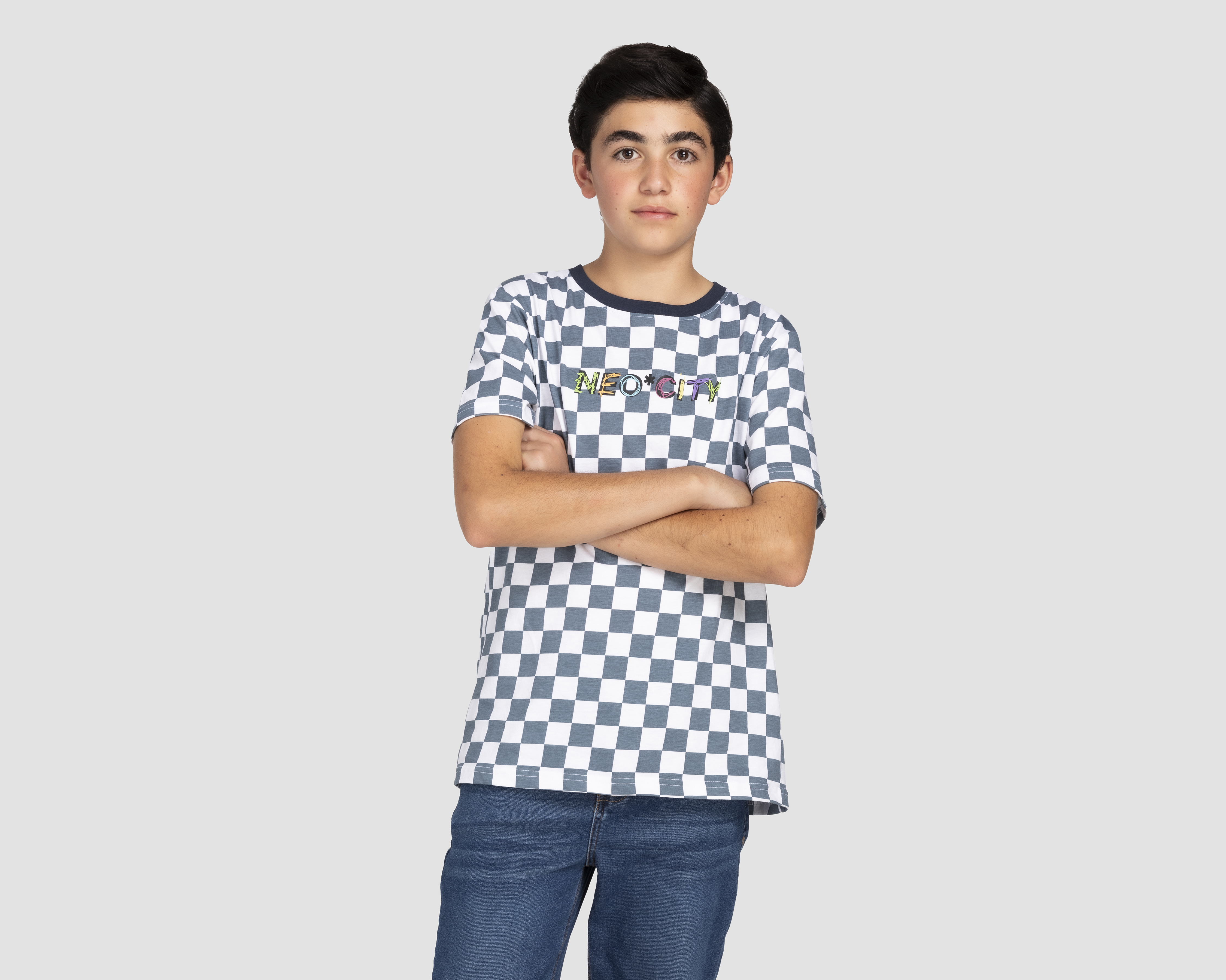 Foto 1 | Foto 1 | Playera Neo*City Manga Corta a Cuadros Juvenil