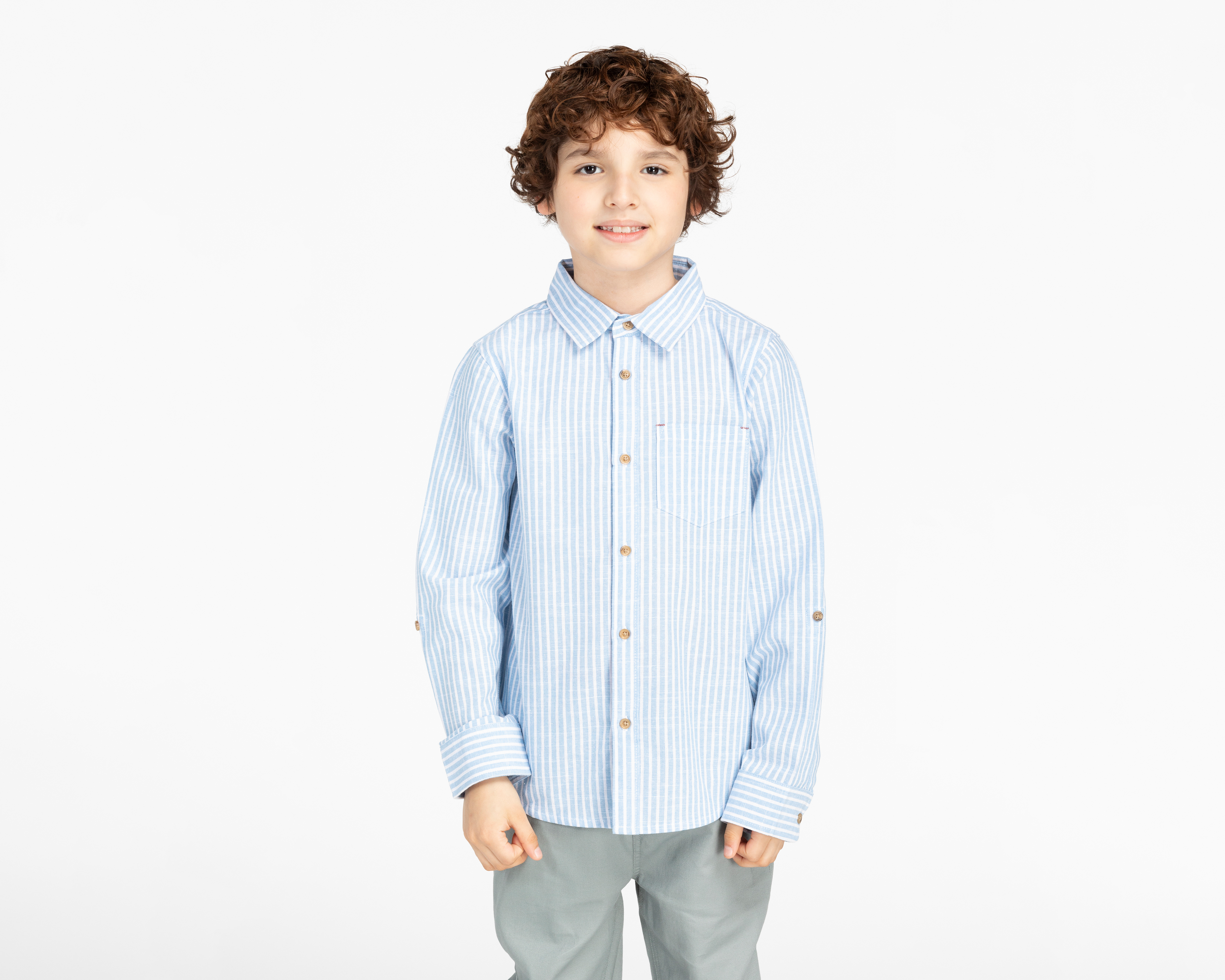 Foto 2 pulgar | Foto 1 | Camisa Refill Manga Larga a Rayas para Niño