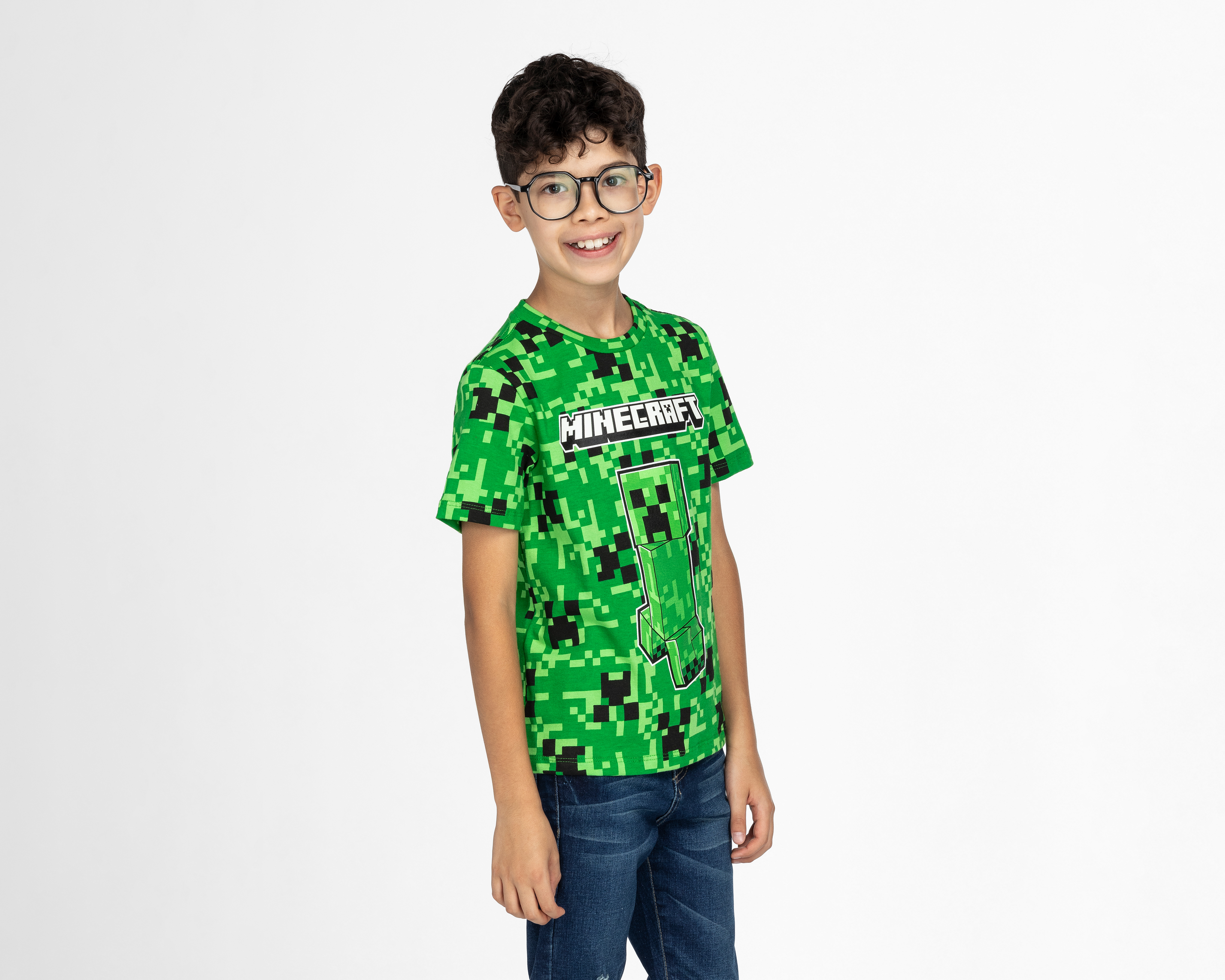 Foto 2 pulgar | Foto 1 | Playera Cuello Redondo Verde Minecraft para Niño