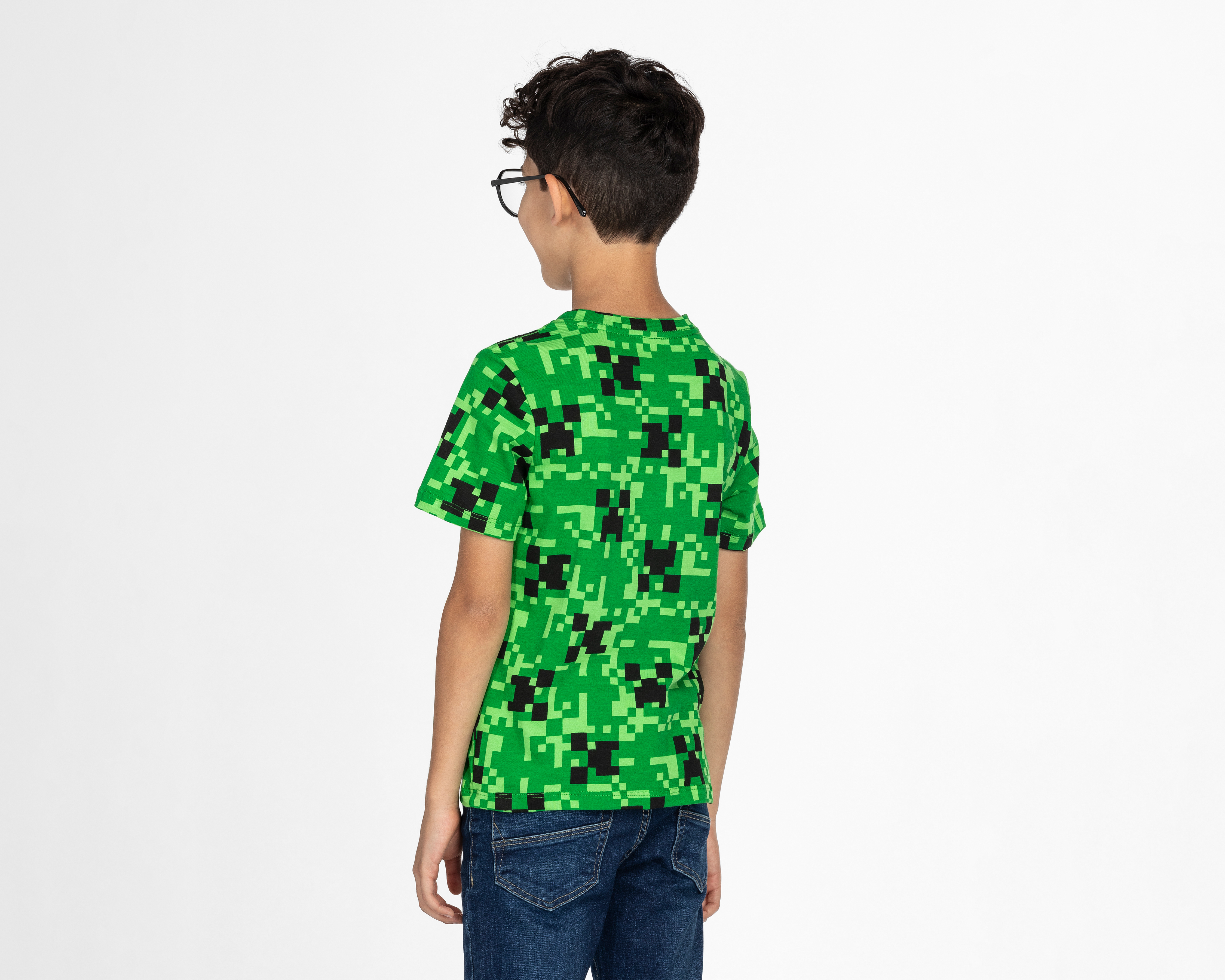 Foto 4 pulgar | Foto 3 | Playera Cuello Redondo Verde Minecraft para Niño