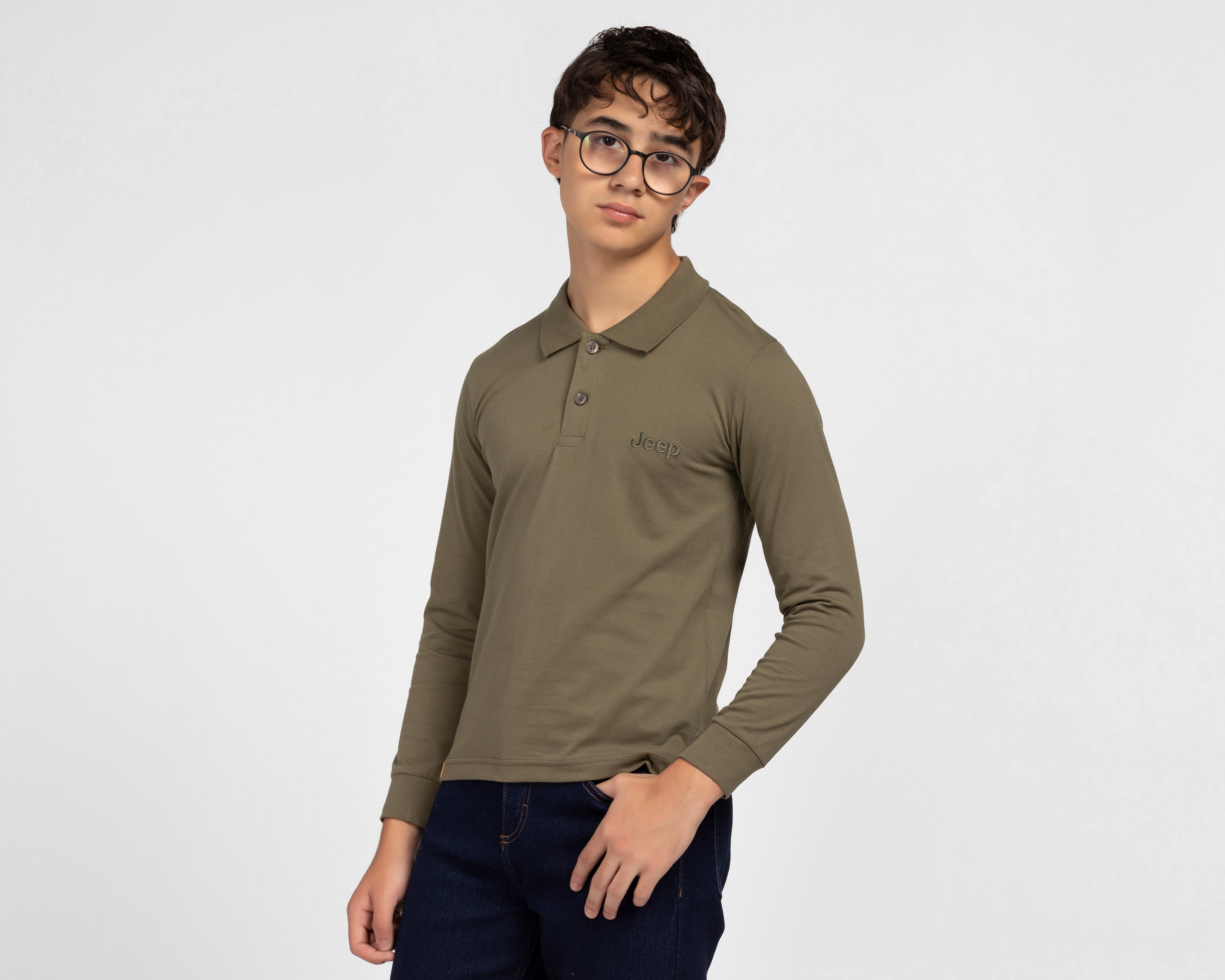 Playera Polo Jeep Manga Larga Verde Juvenil