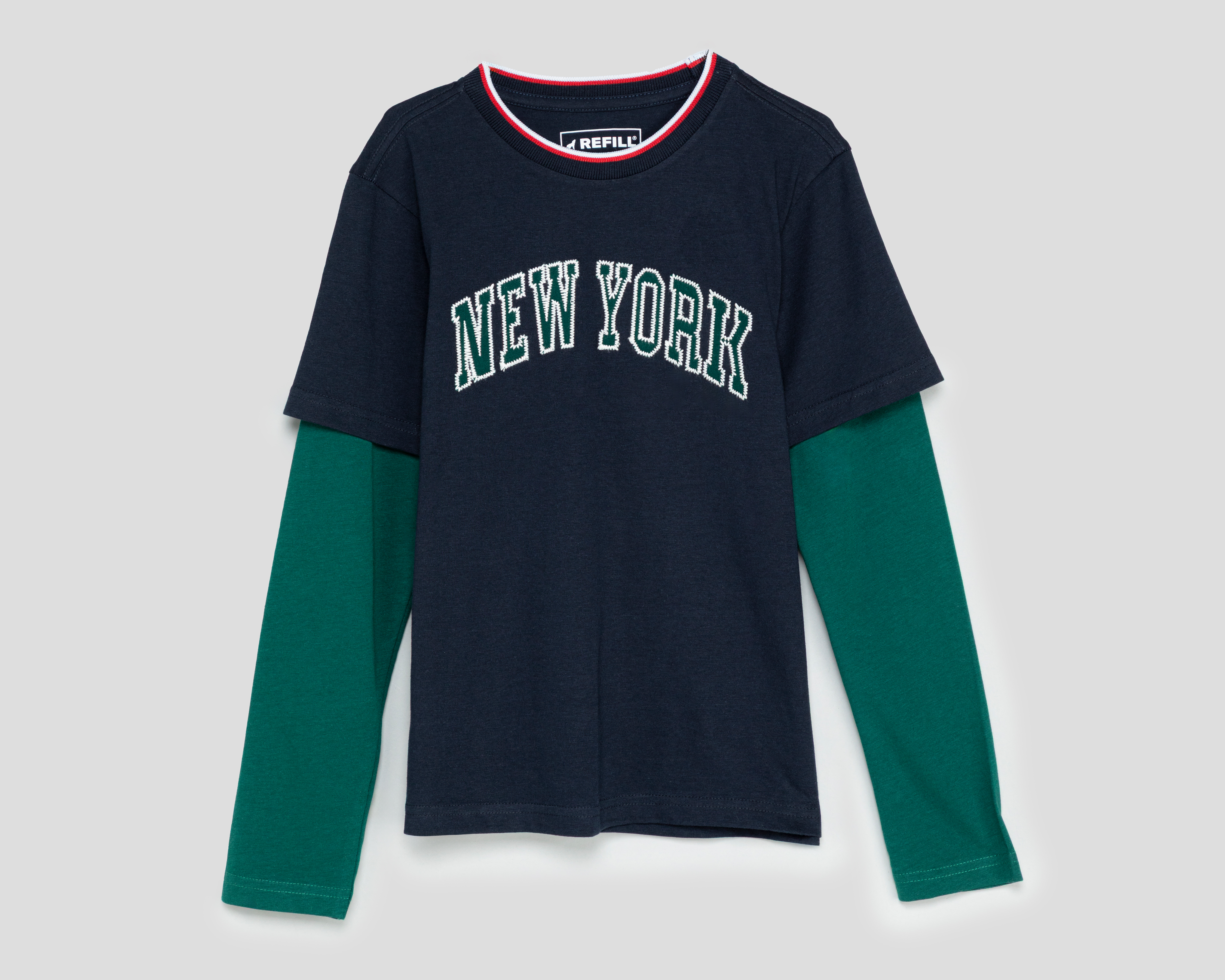 Playera Manga Larga Cuello Redondo Azul Refill para Niño