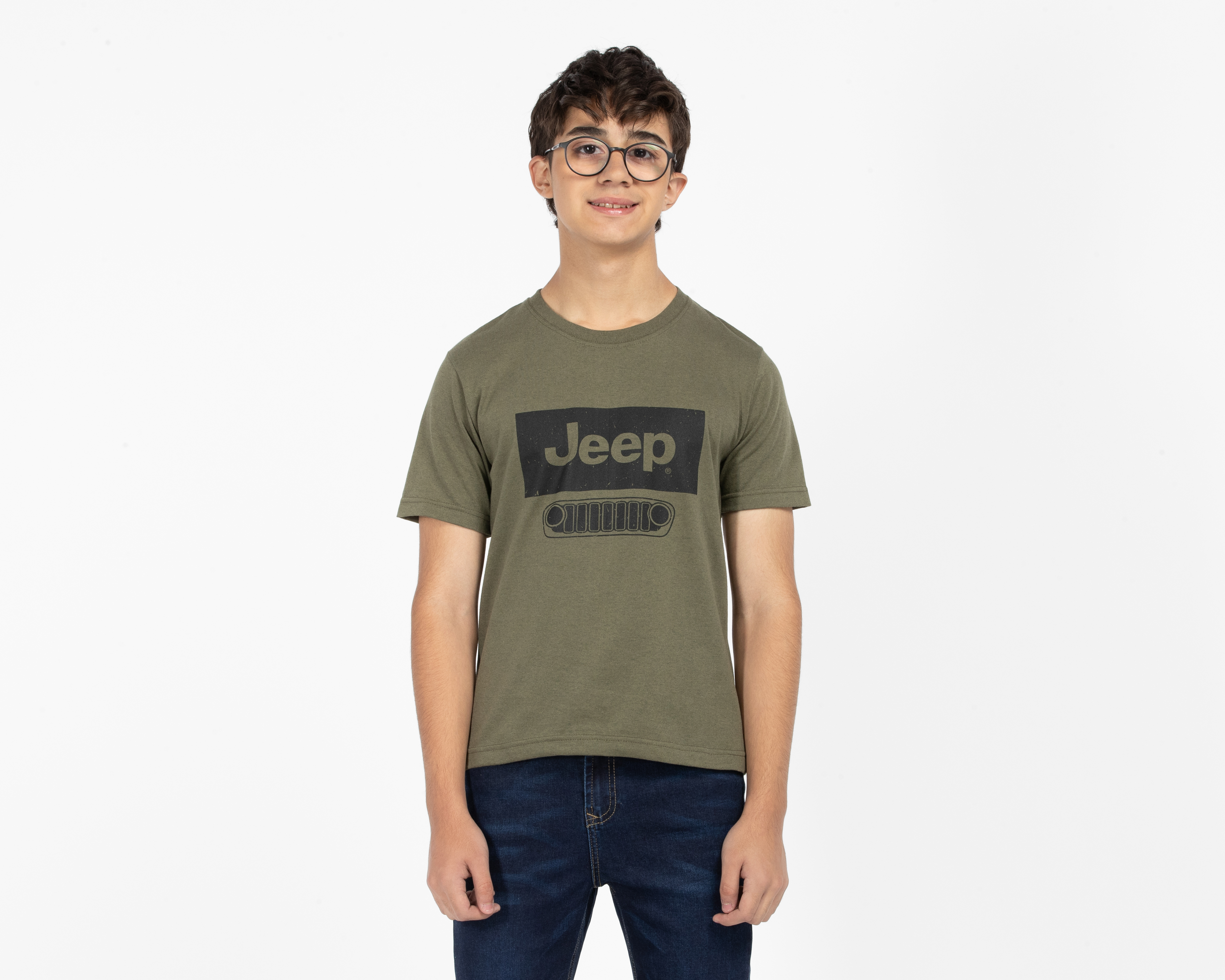 Foto 2 pulgar | Foto 1 | Playera de Cuello Redondo Verde Olivo Jeep Juvenil