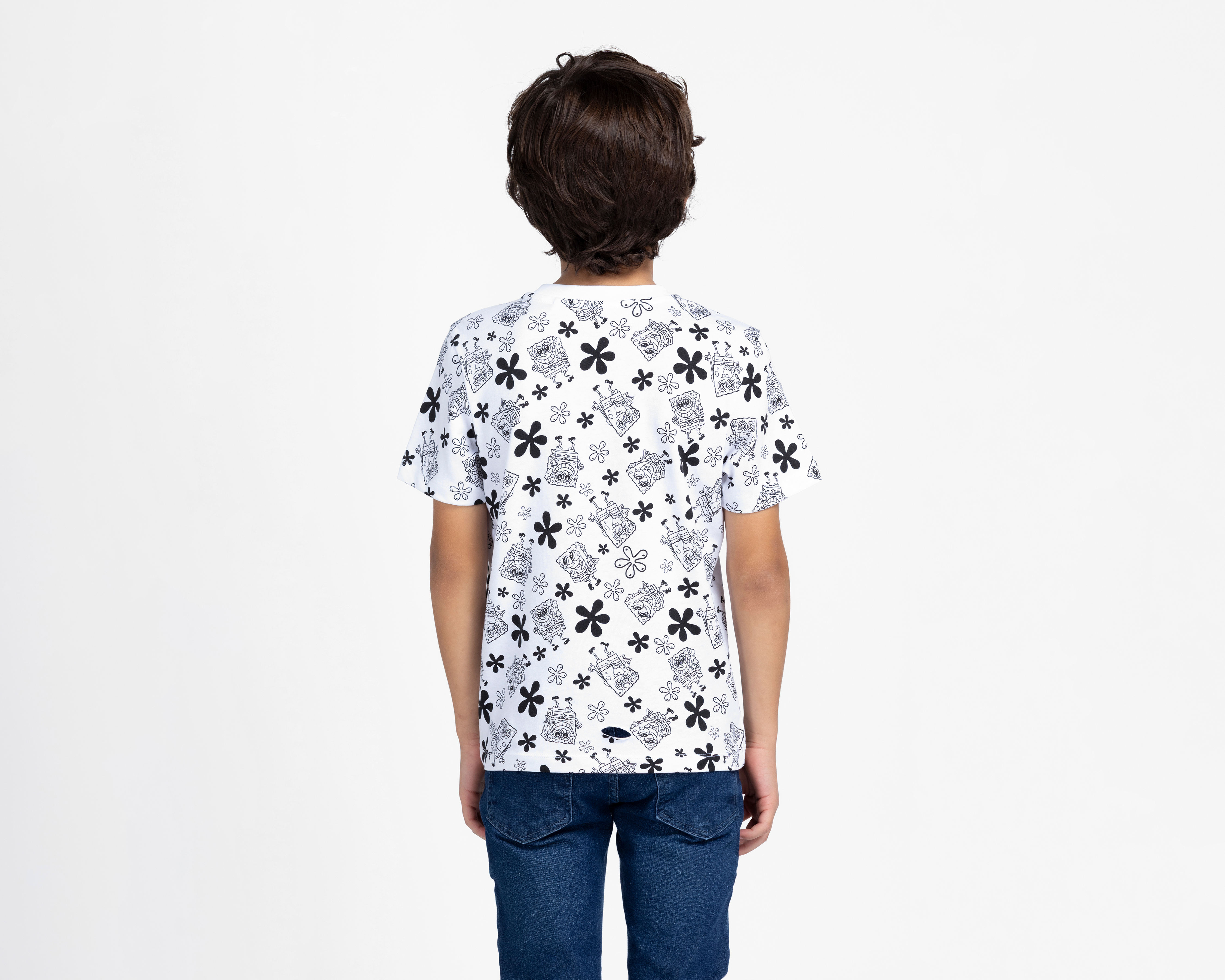 Foto 3 pulgar | Foto 2 | Playera de Cuello Redondo Blanca Bob Esponja para Niño