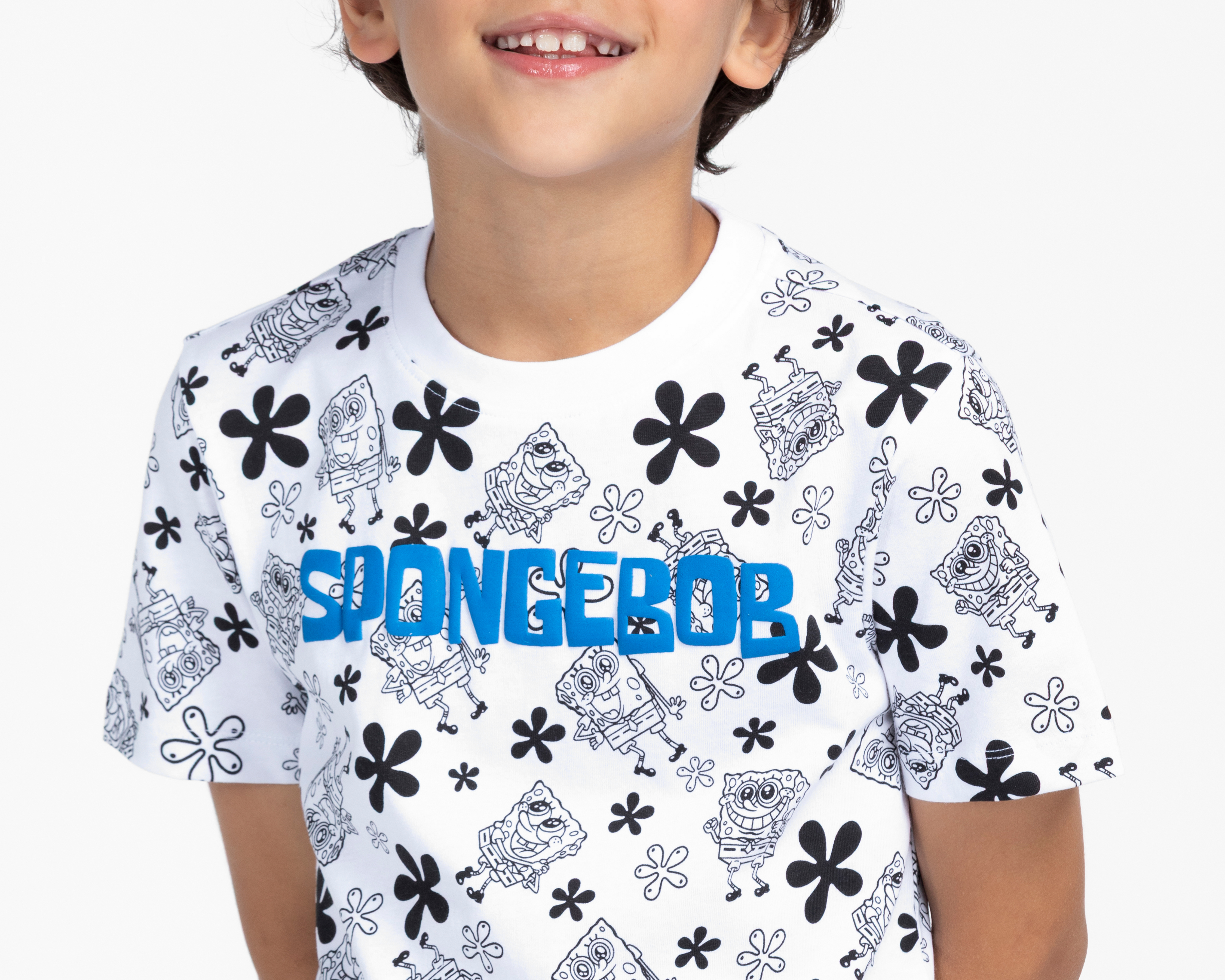 Foto 4 pulgar | Foto 3 | Playera de Cuello Redondo Blanca Bob Esponja para Niño