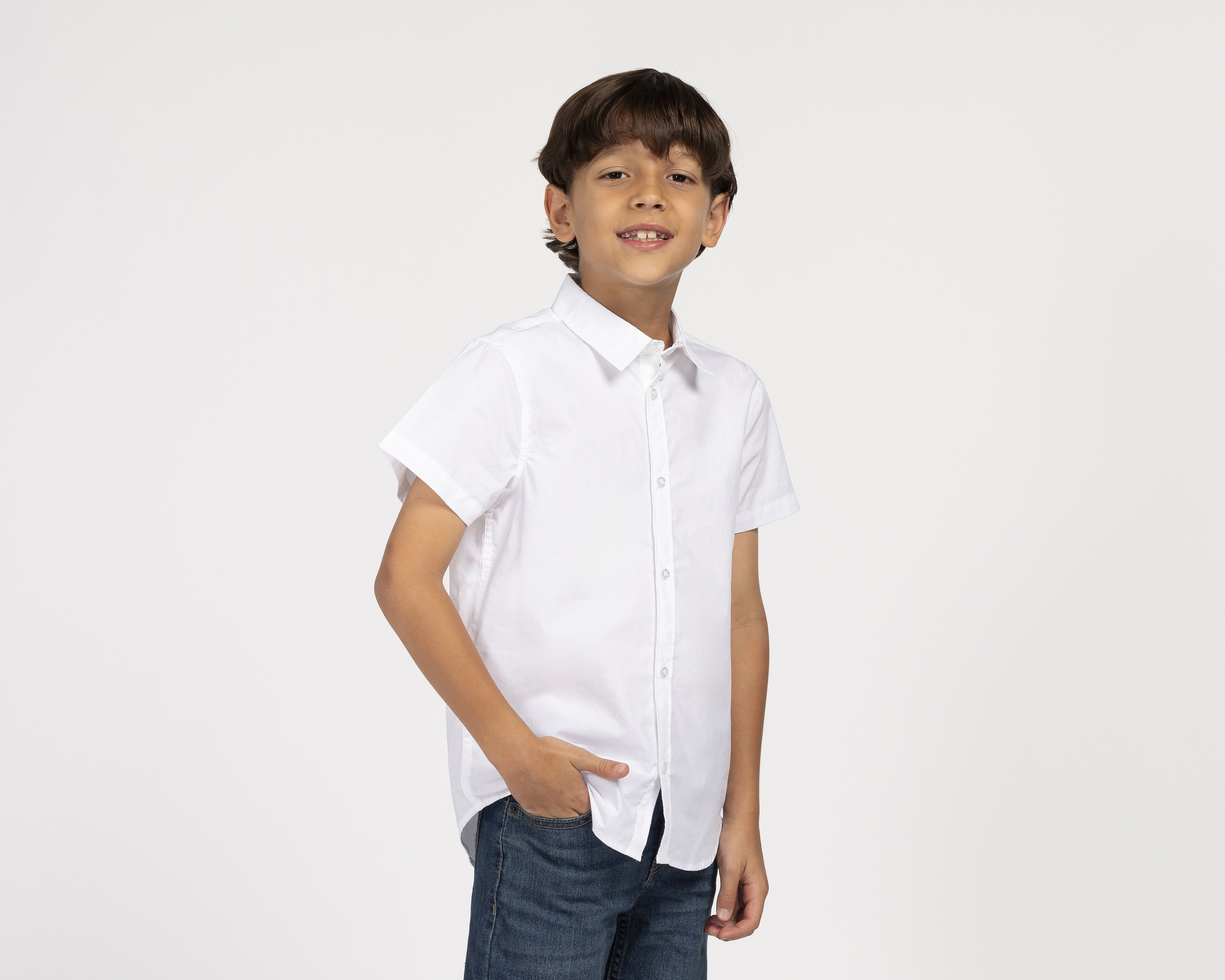 Camisa Escolar de Cuello Americano Blanca Refill para Niño