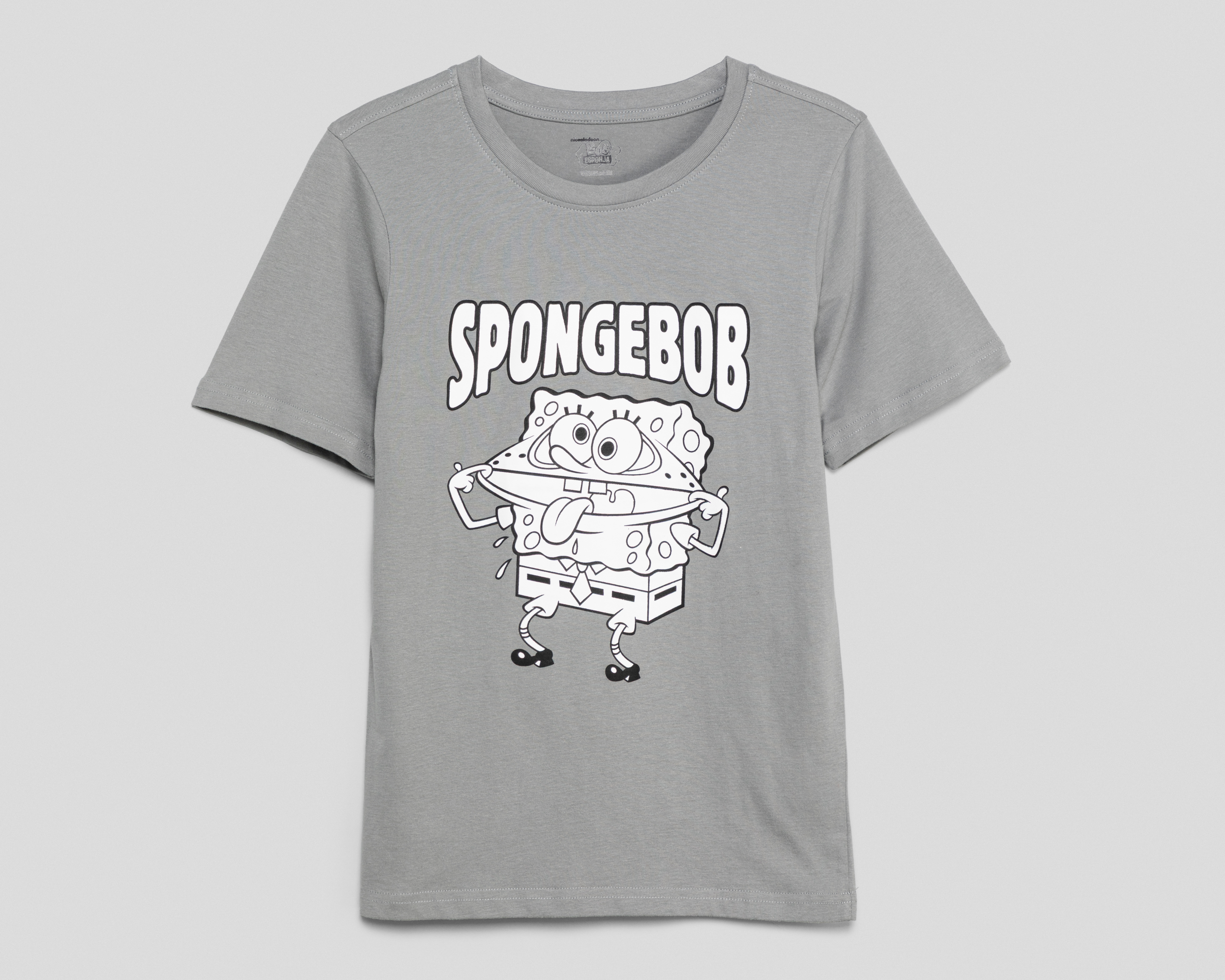 Playera de Cuello Redondo Gris Bob Esponja Juvenil