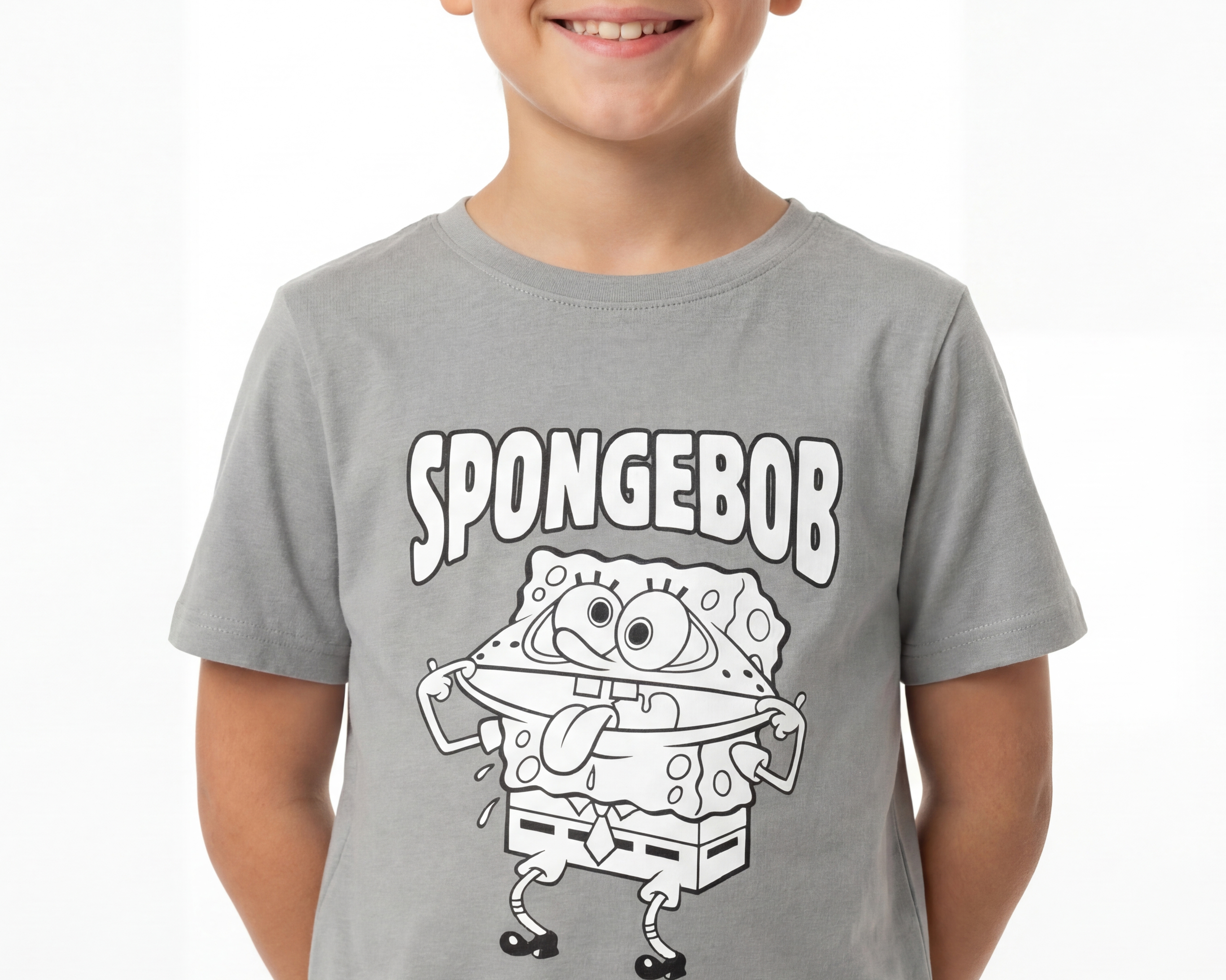 Foto 4 | Foto 4 | Playera de Cuello Redondo Gris Bob Esponja Juvenil
