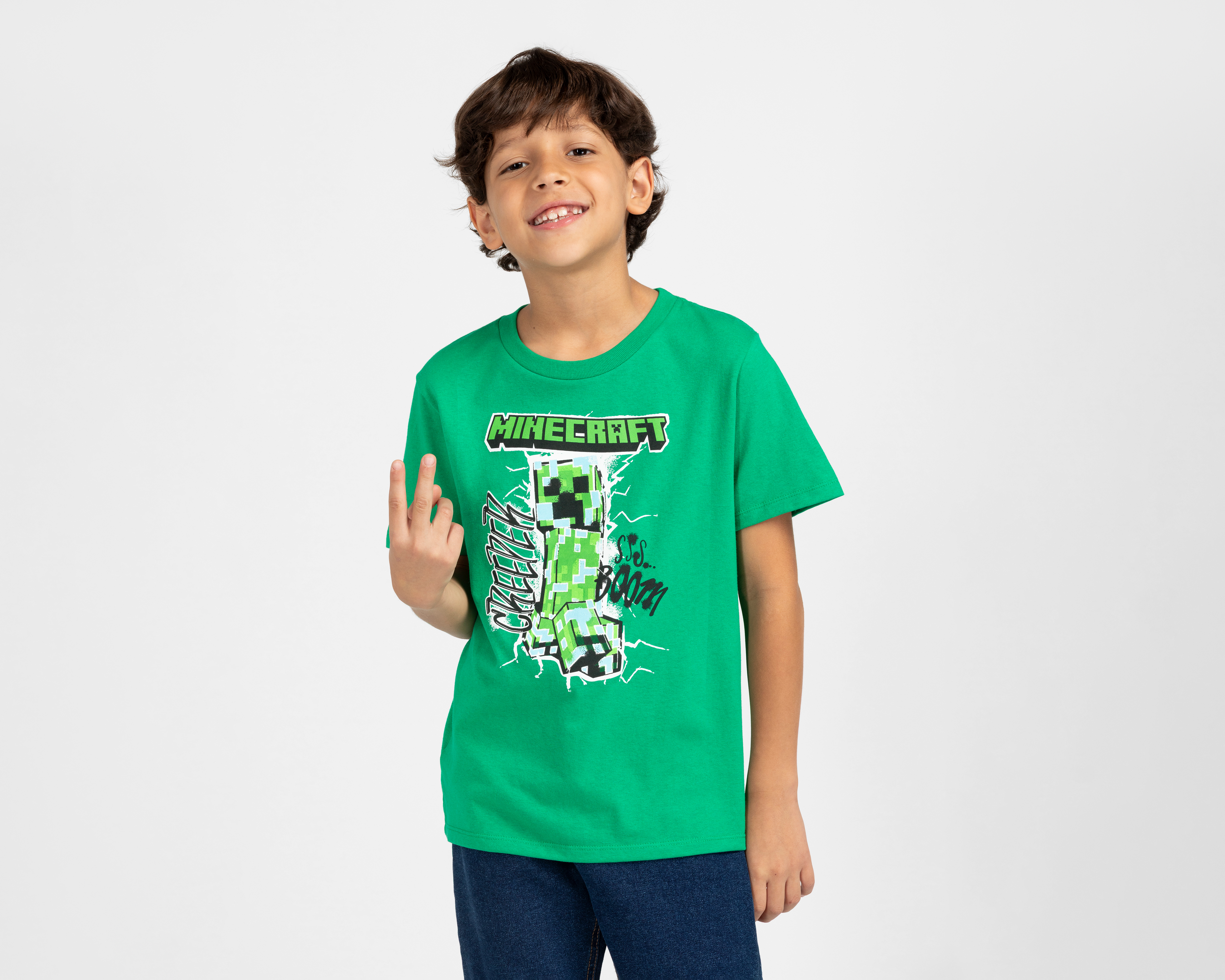 Playera de Cuello Redondo Verde Minecraft para Niño