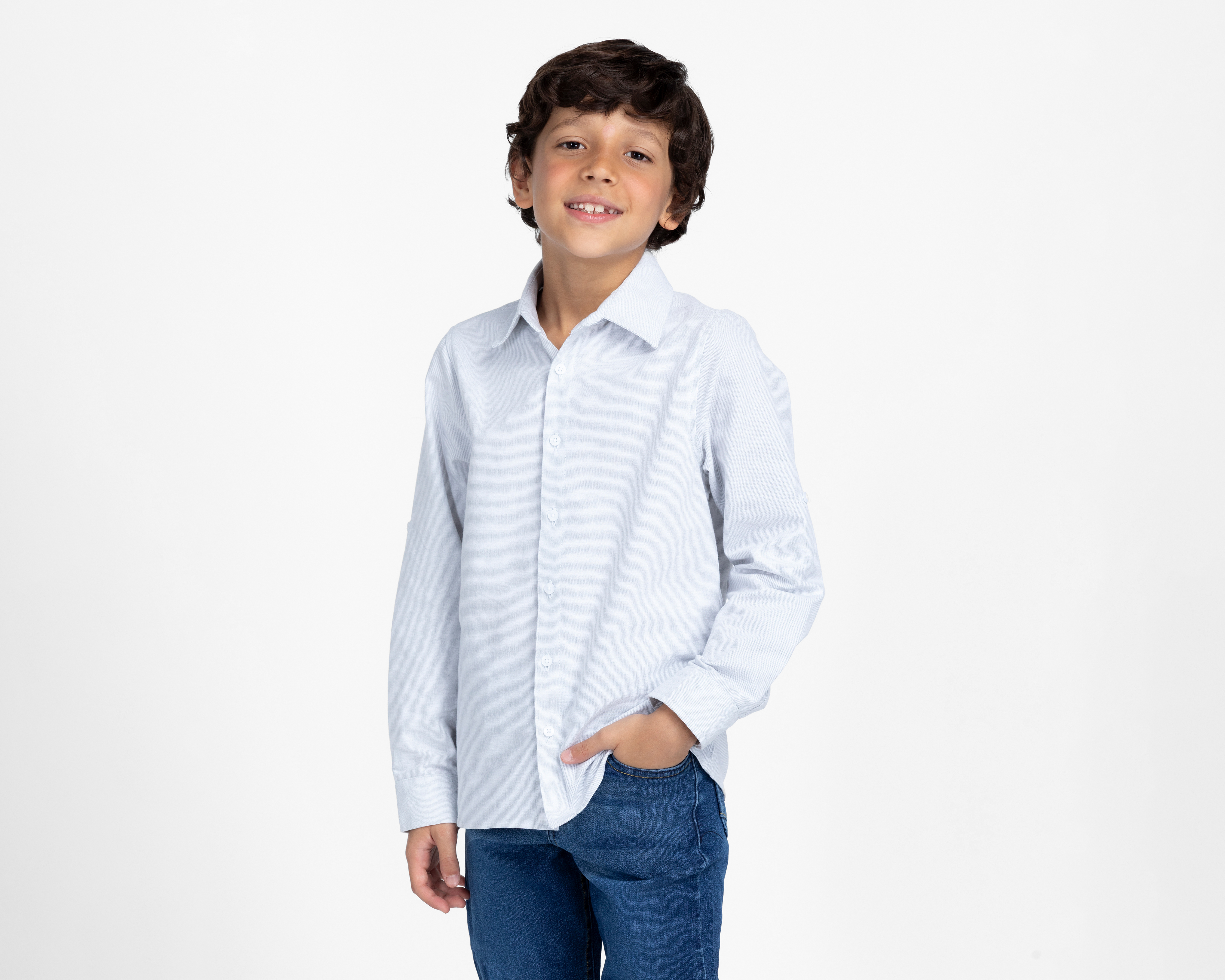 Camisa Cuello Americano Gris Refill para Niño