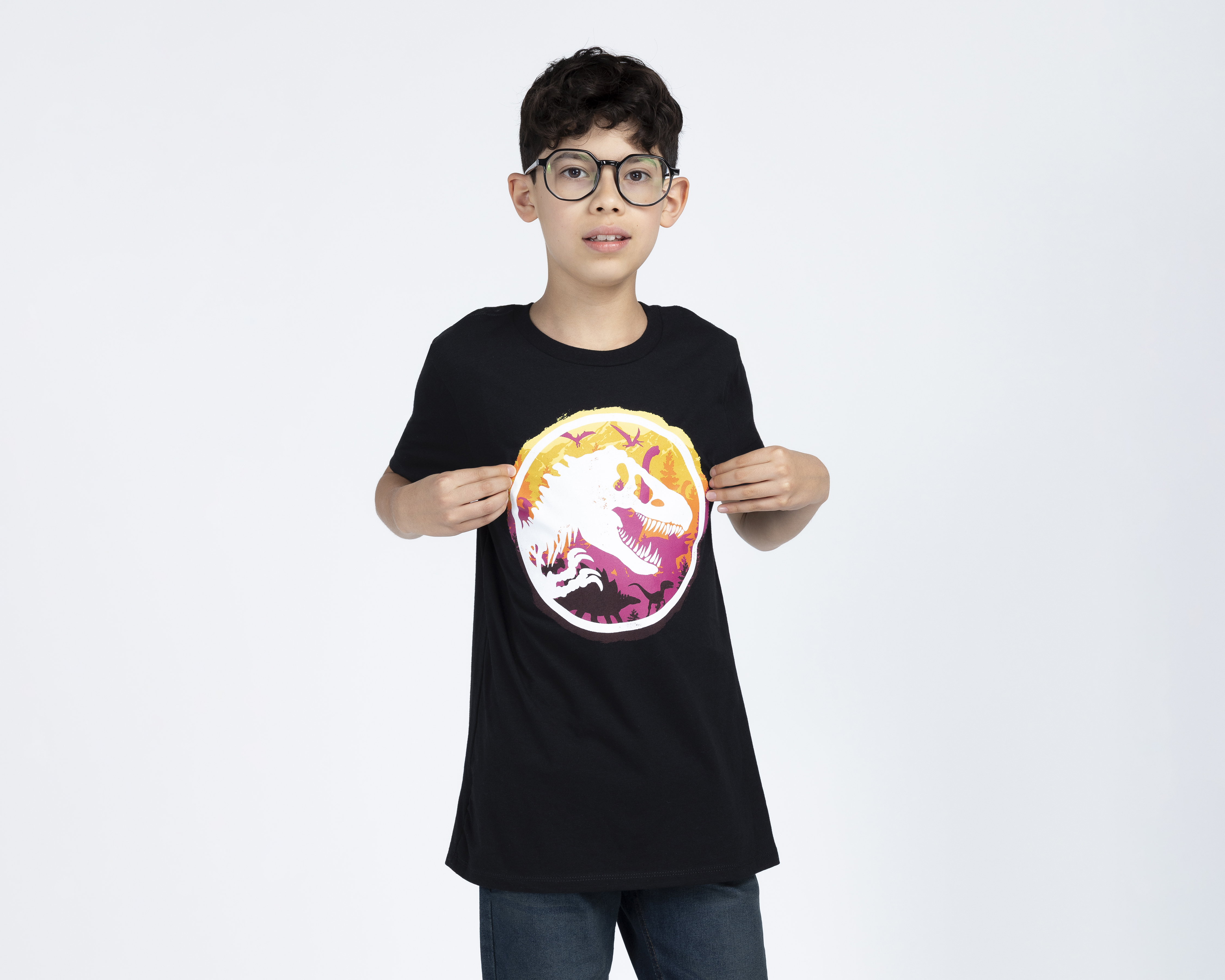 Foto 2 pulgar | Foto 1 | Playera de Cuello Redondo Negra Jurassic Park para Niño
