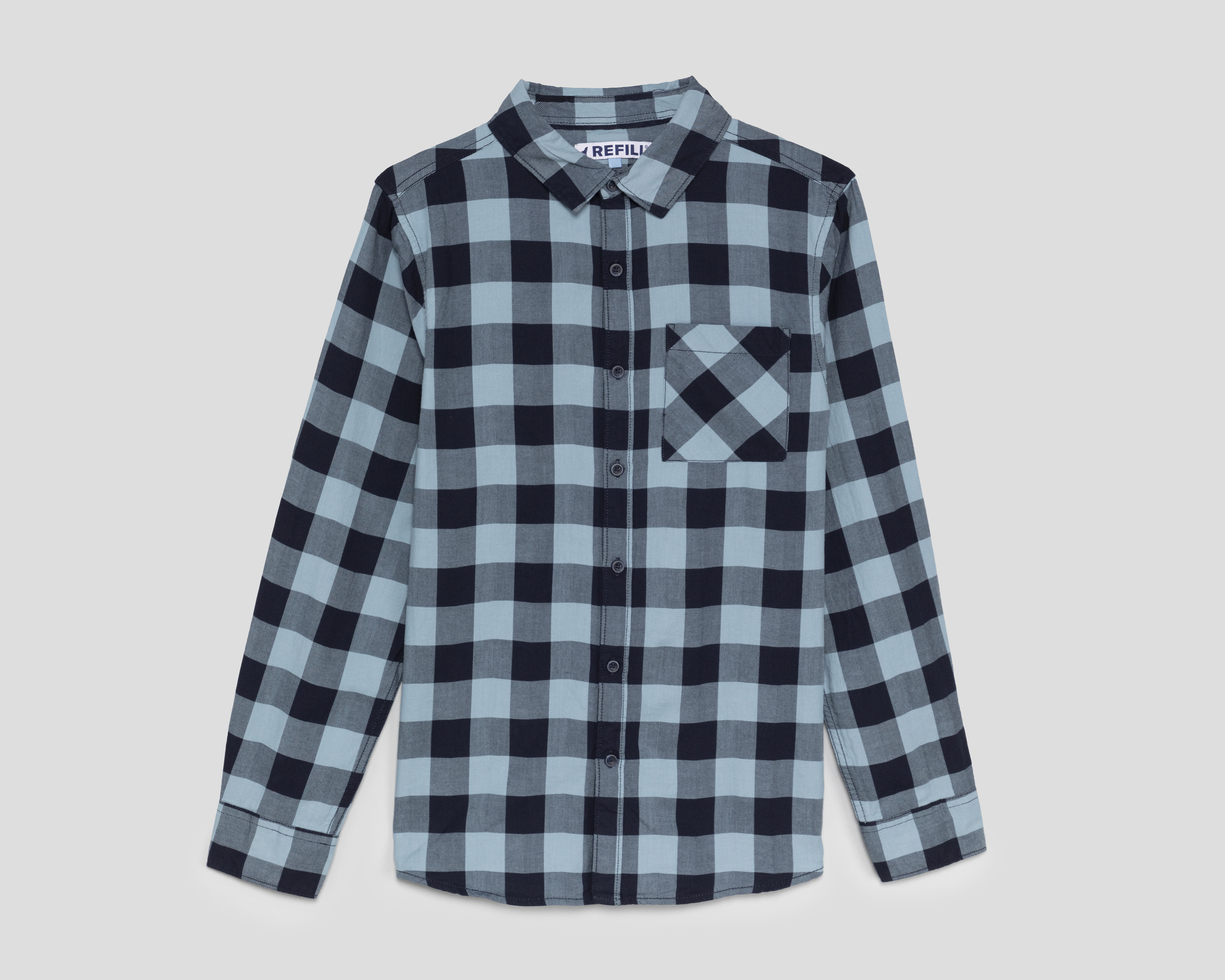 Camisa de Cuello Americano Azul Refill Juvenil