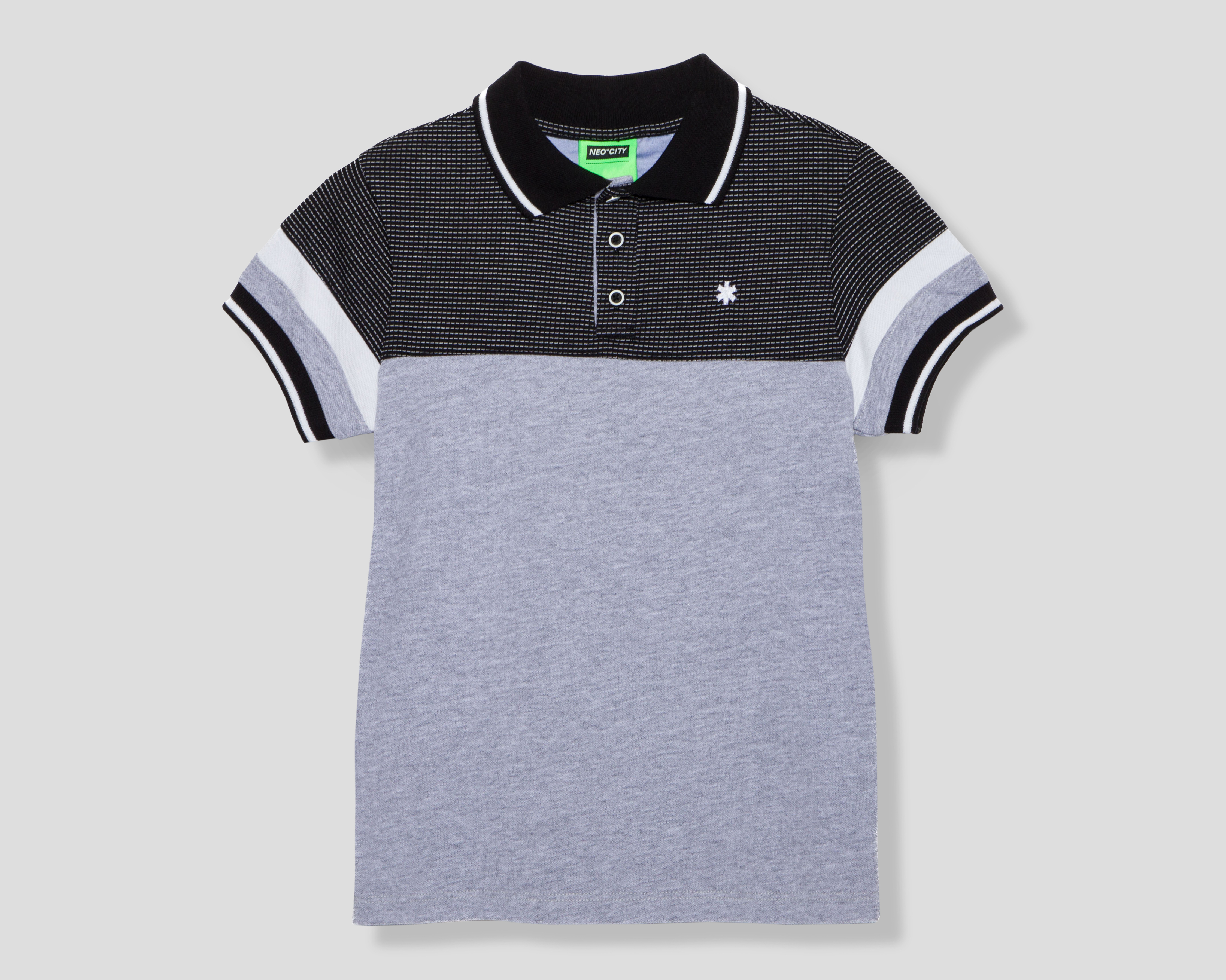 Playera de Cuello Polo Negra Neo*City para Niño