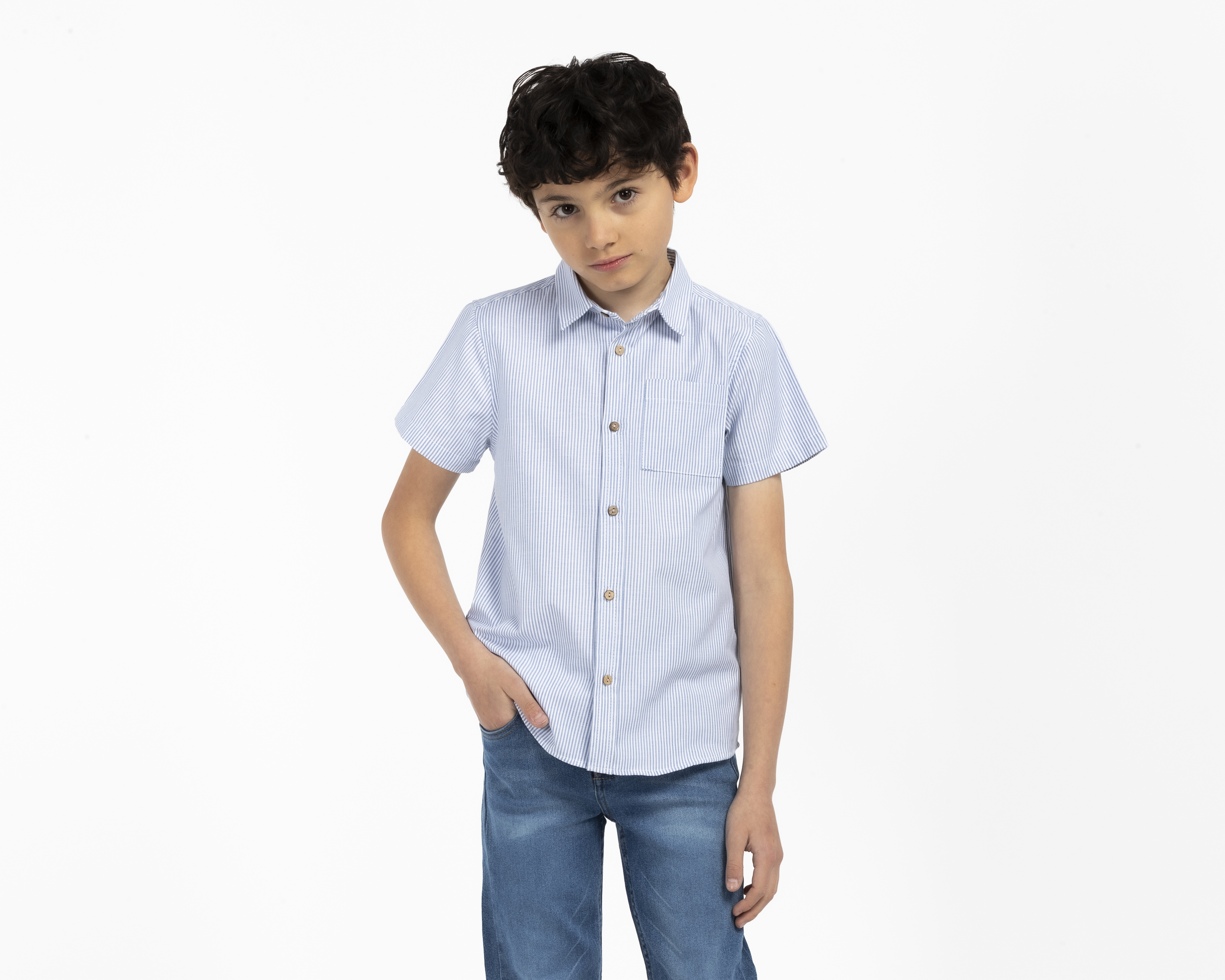 Foto 2 pulgar | Foto 1 | Camisa de Cuello Americano Azul Refill para Niño