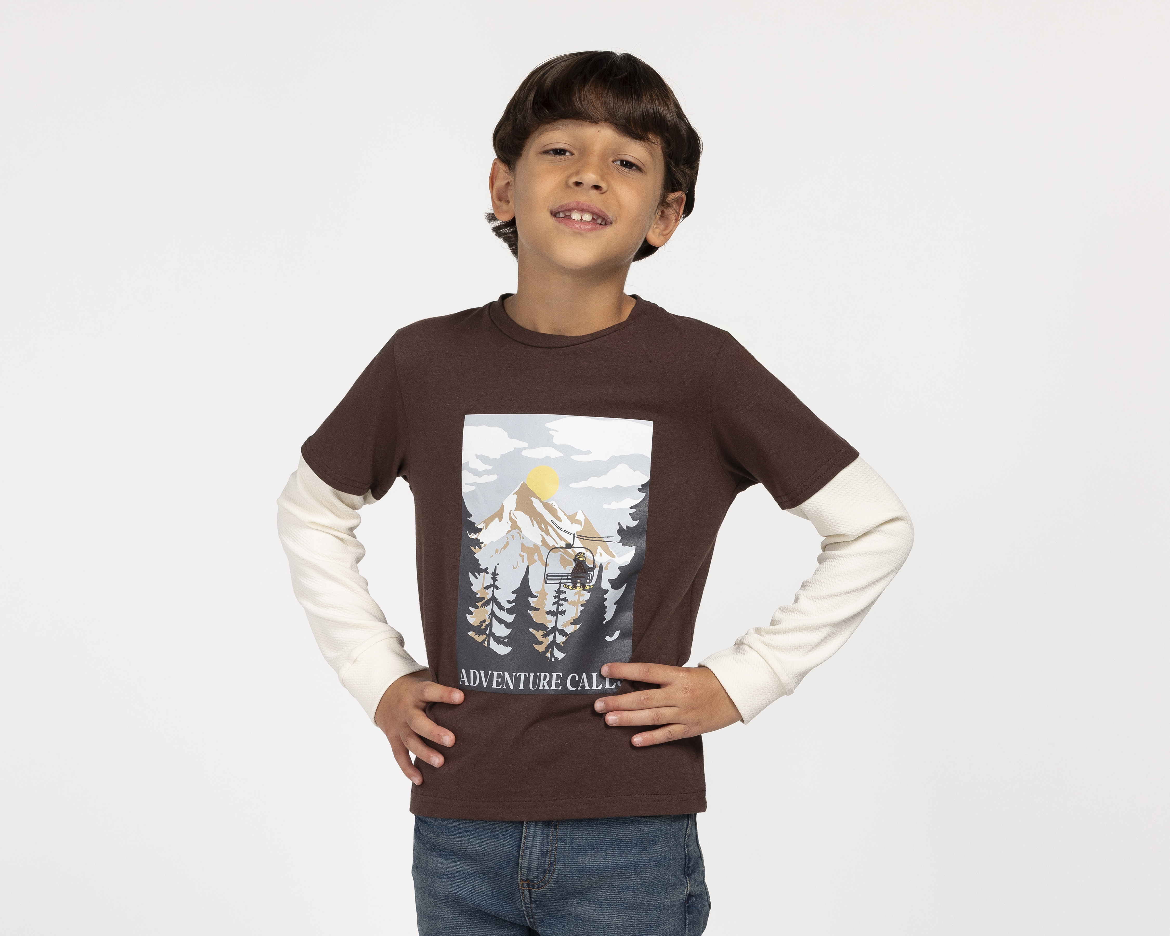 Foto 2 pulgar | Foto 1 | Playera Manga Larga Café Refill para Niño