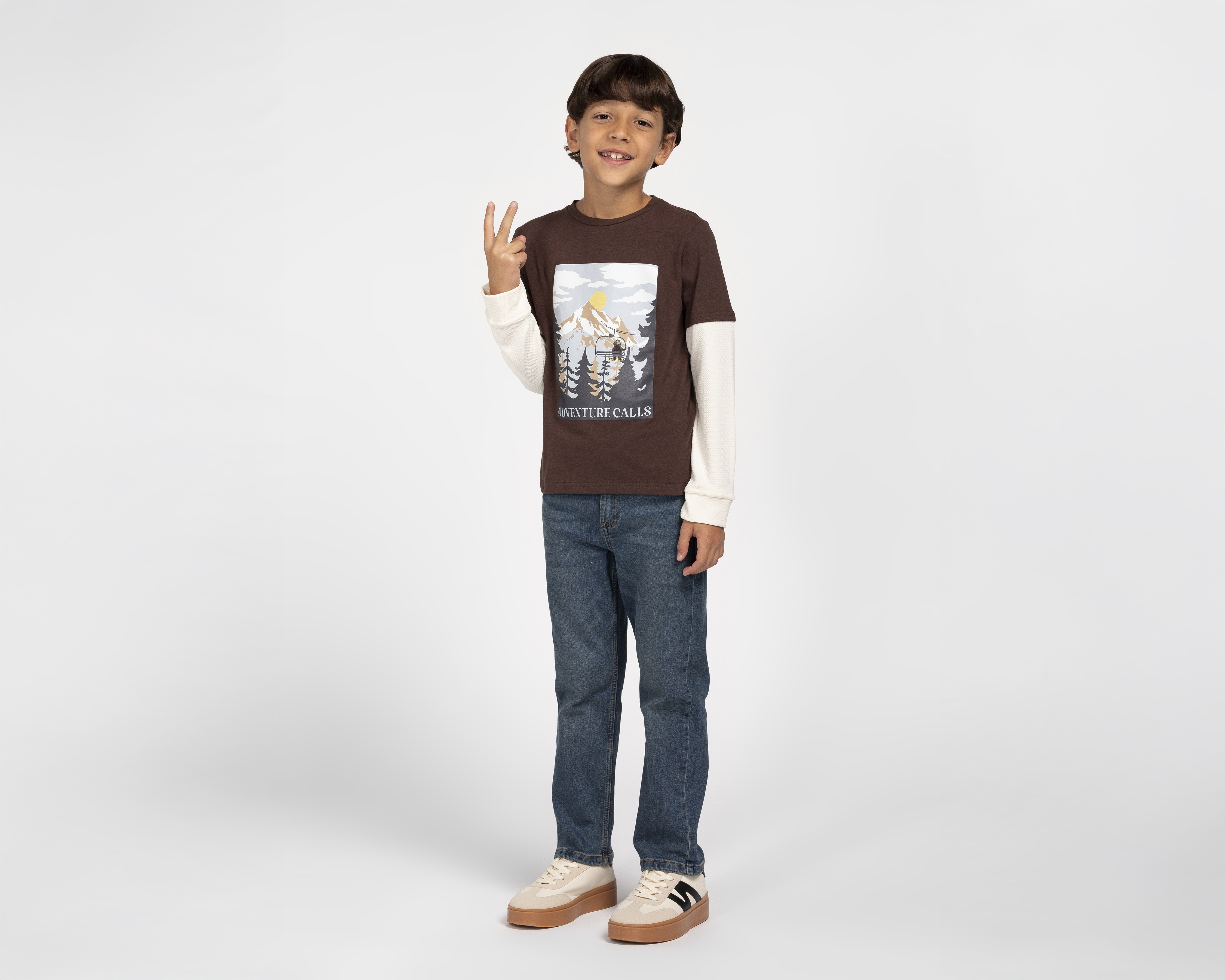 Foto 3 pulgar | Foto 2 | Playera Manga Larga Café Refill para Niño