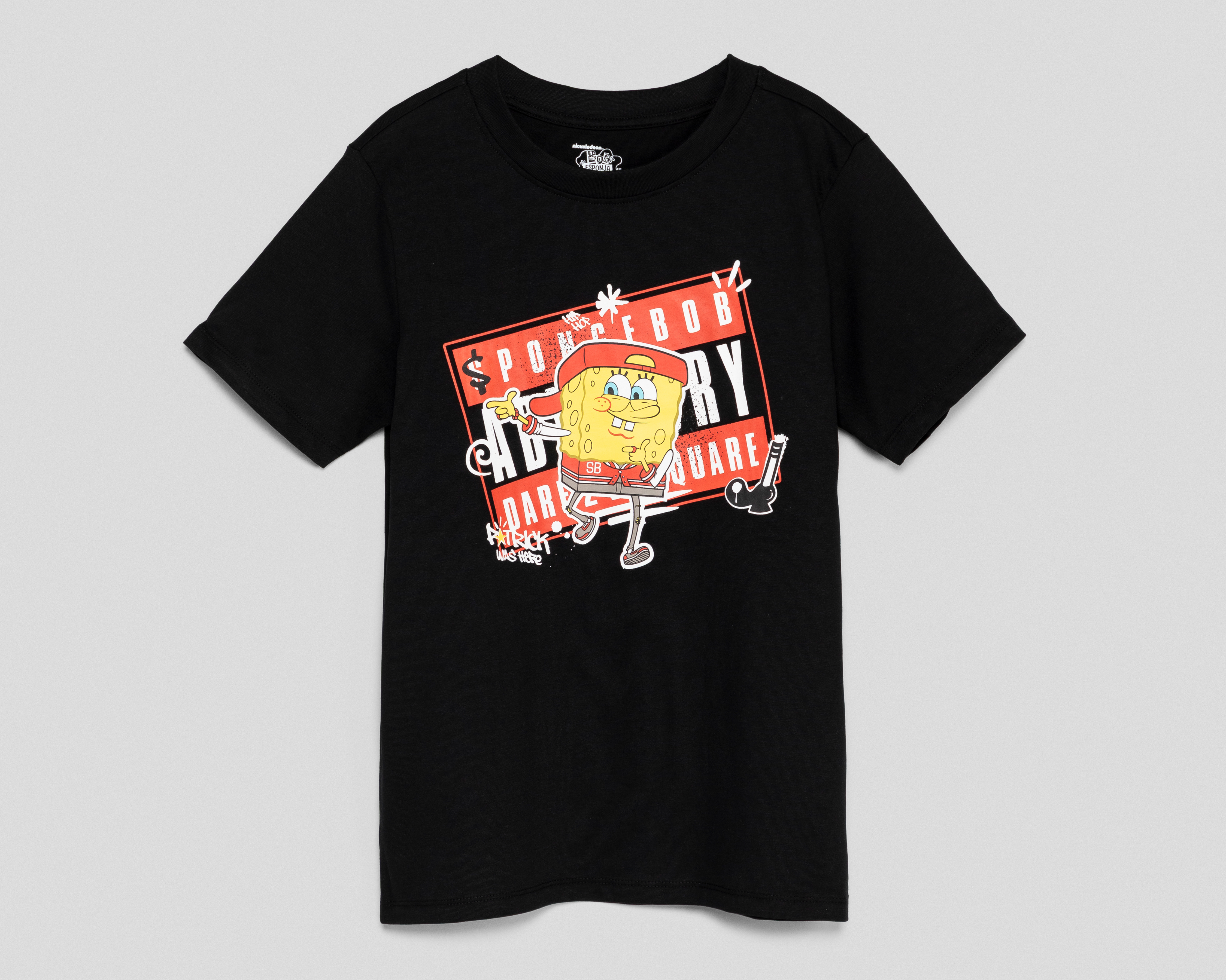 Playera de Cuello Redondo Negra Bob Esponja Juvenil