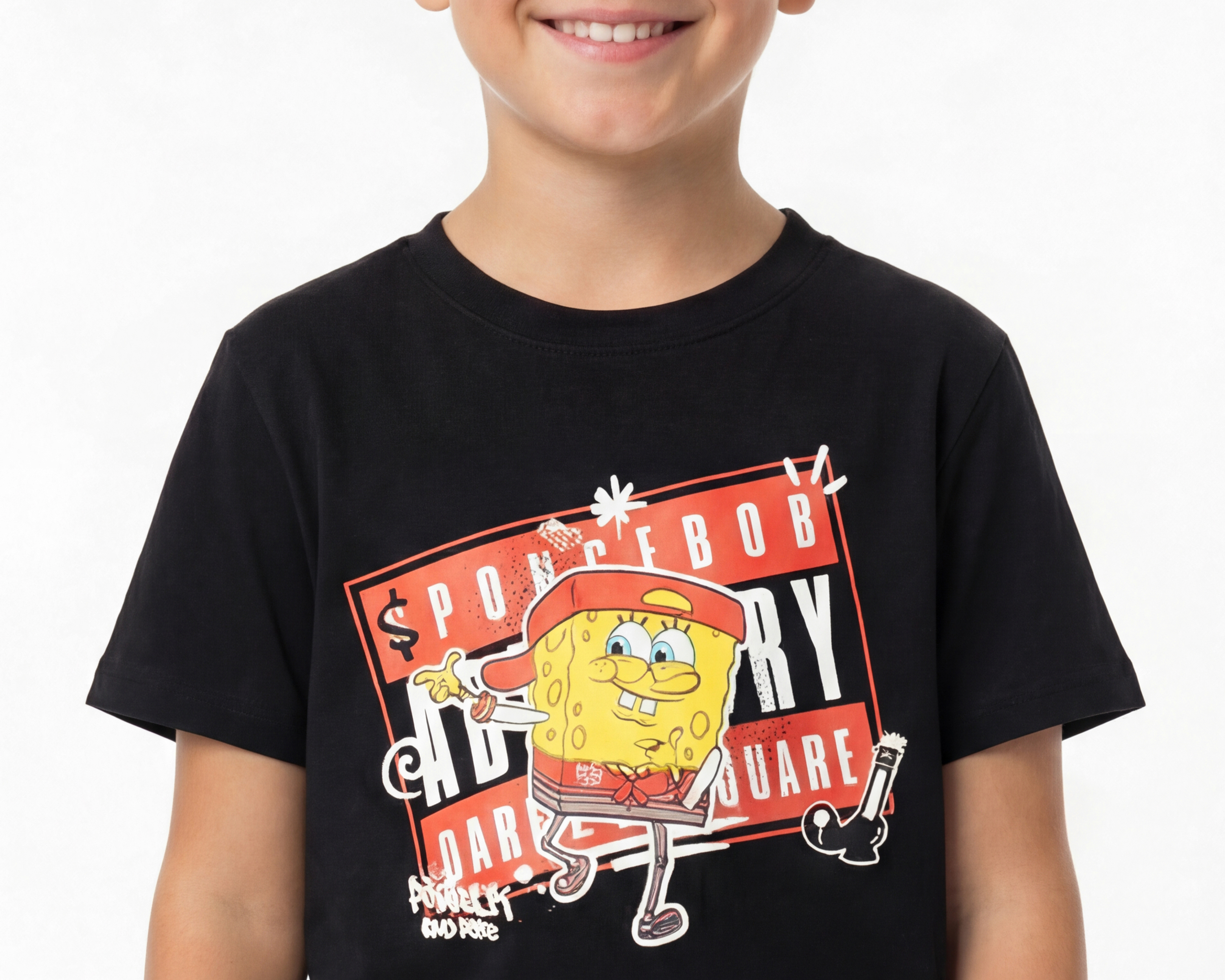 Foto 5 pulgar | Foto 4 | Playera de Cuello Redondo Negra Bob Esponja Juvenil