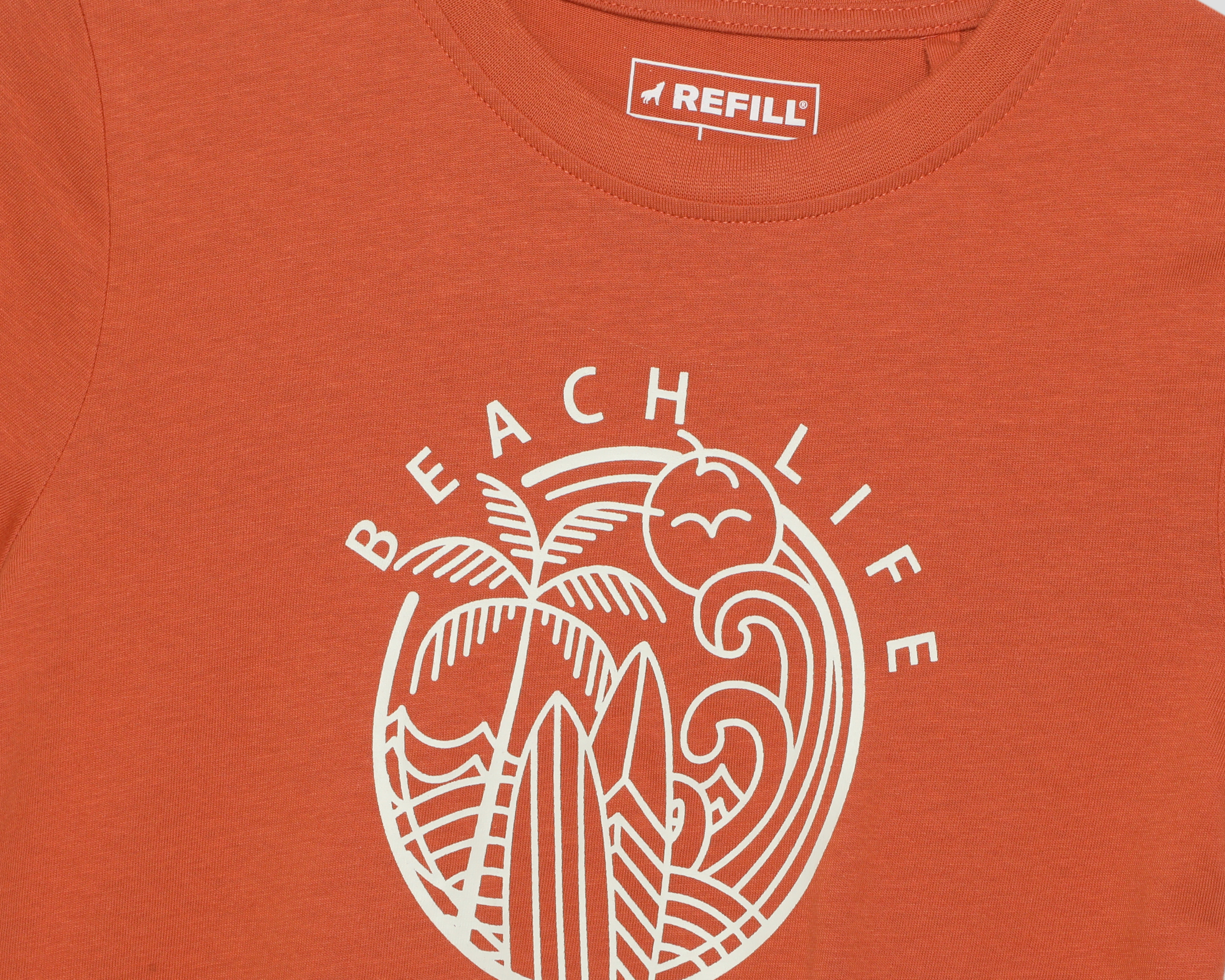 Foto 4 pulgar | Foto 3 | Playera de Cuello Redondo Anaranjada Refill para Niño