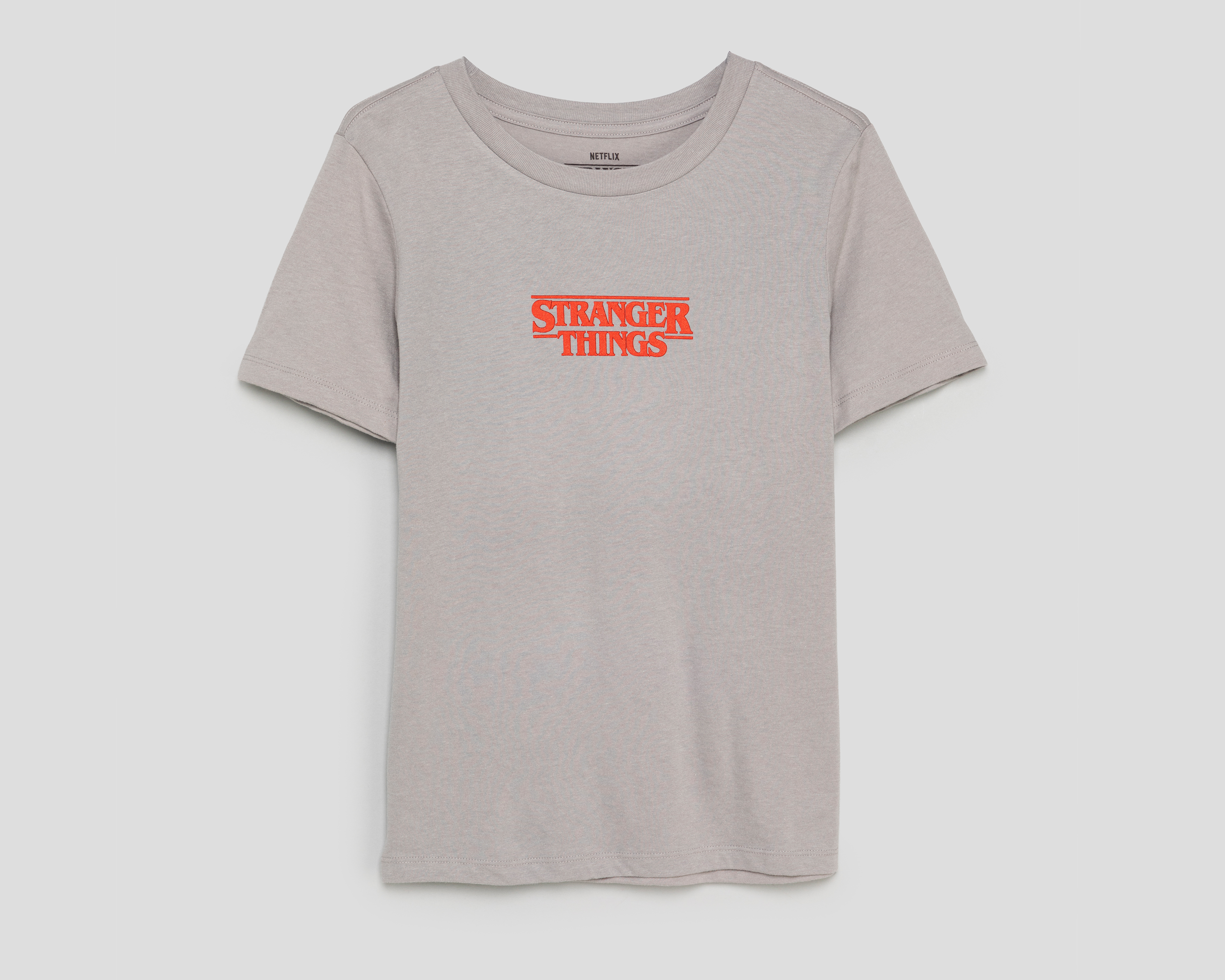 Foto 2 pulgar | Foto 1 | Playera de Cuello Redondo Gris Stranger Things para Niño