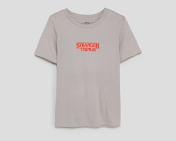 Playera de Cuello Redondo Gris Stranger Things para Niño