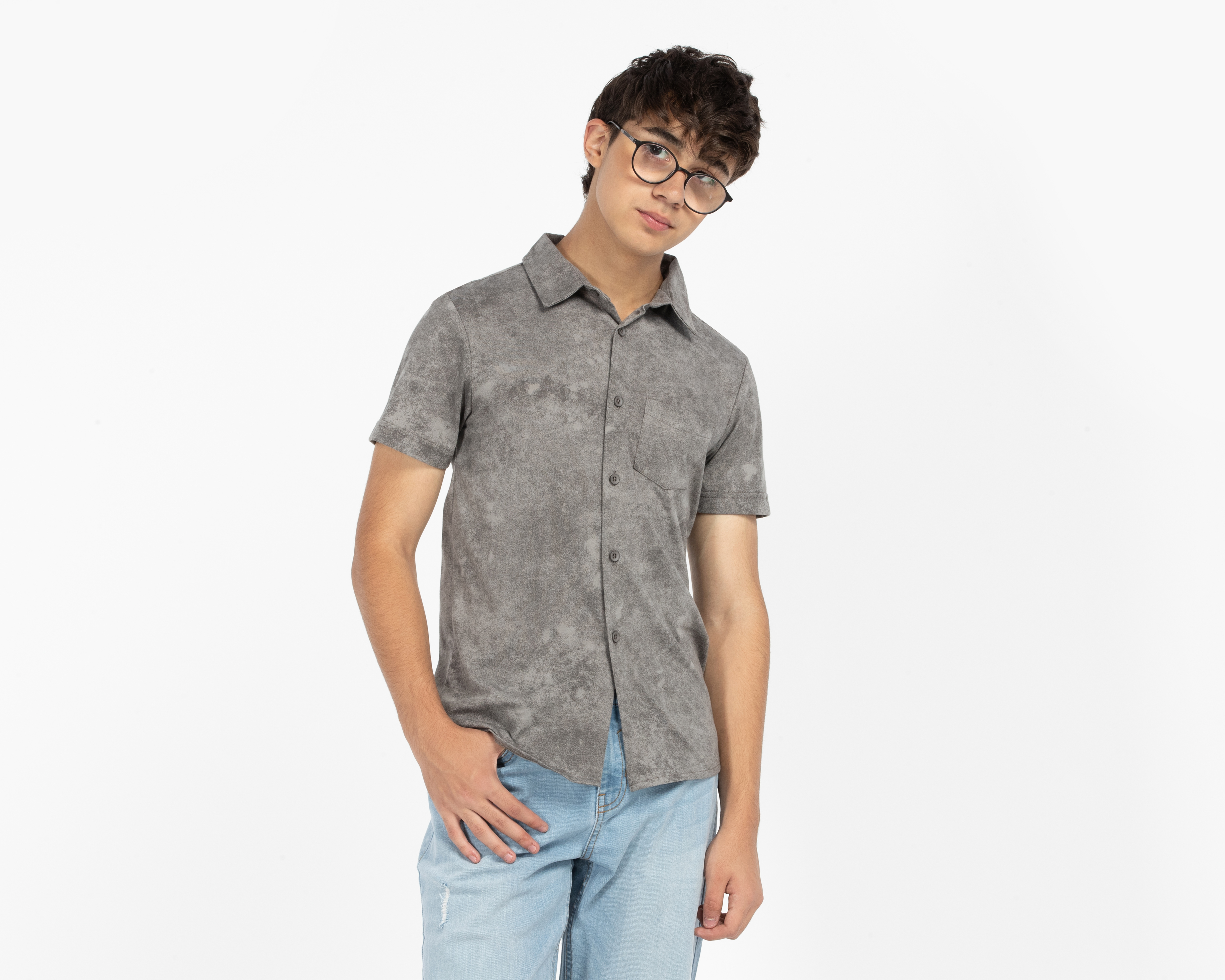 Camisa con Cuello Americano Gris Neo*City para Niño