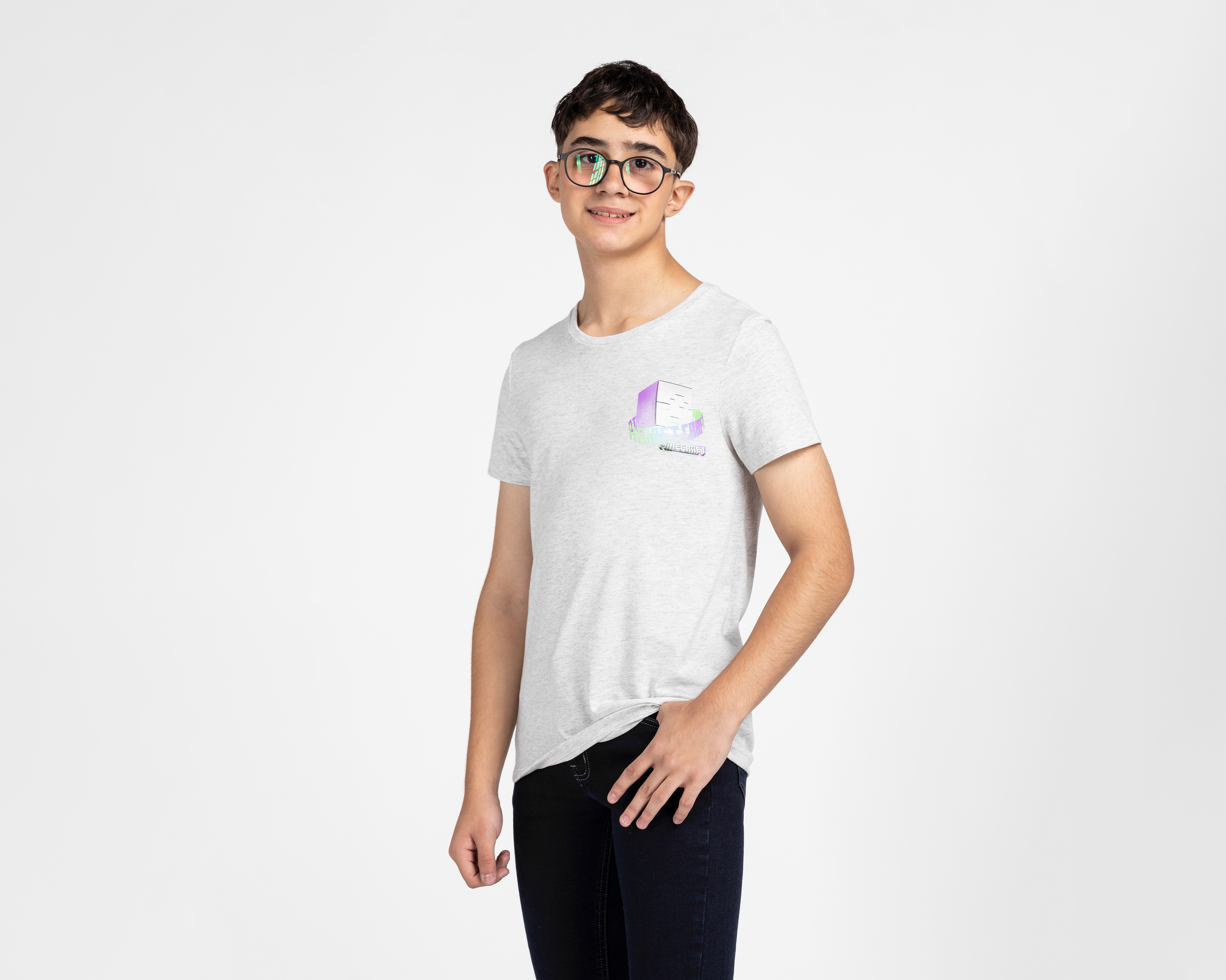 Playera de Cuello Redondo Gris Minecraft para Niño