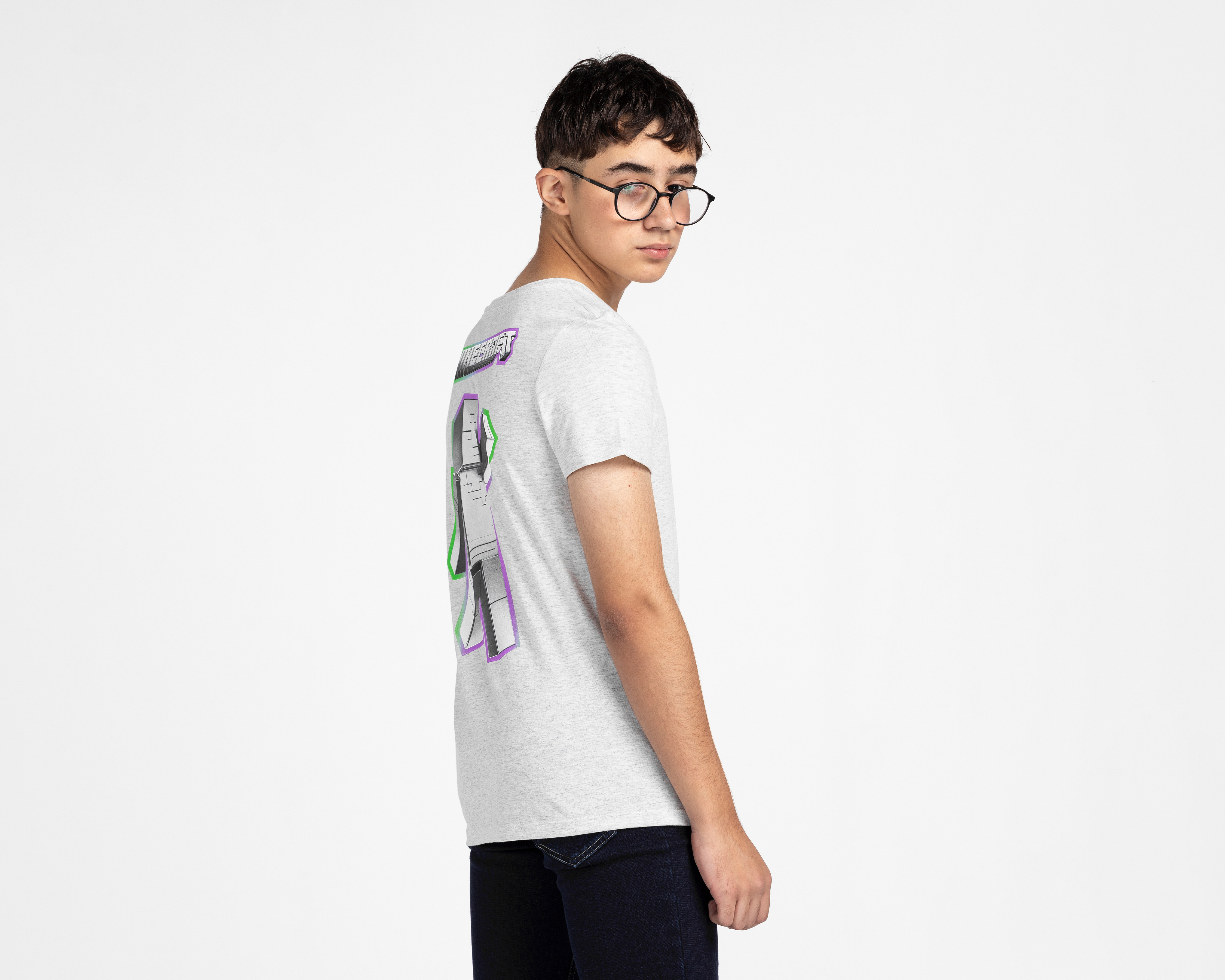 Foto 4 pulgar | Foto 3 | Playera de Cuello Redondo Gris Minecraft para Niño