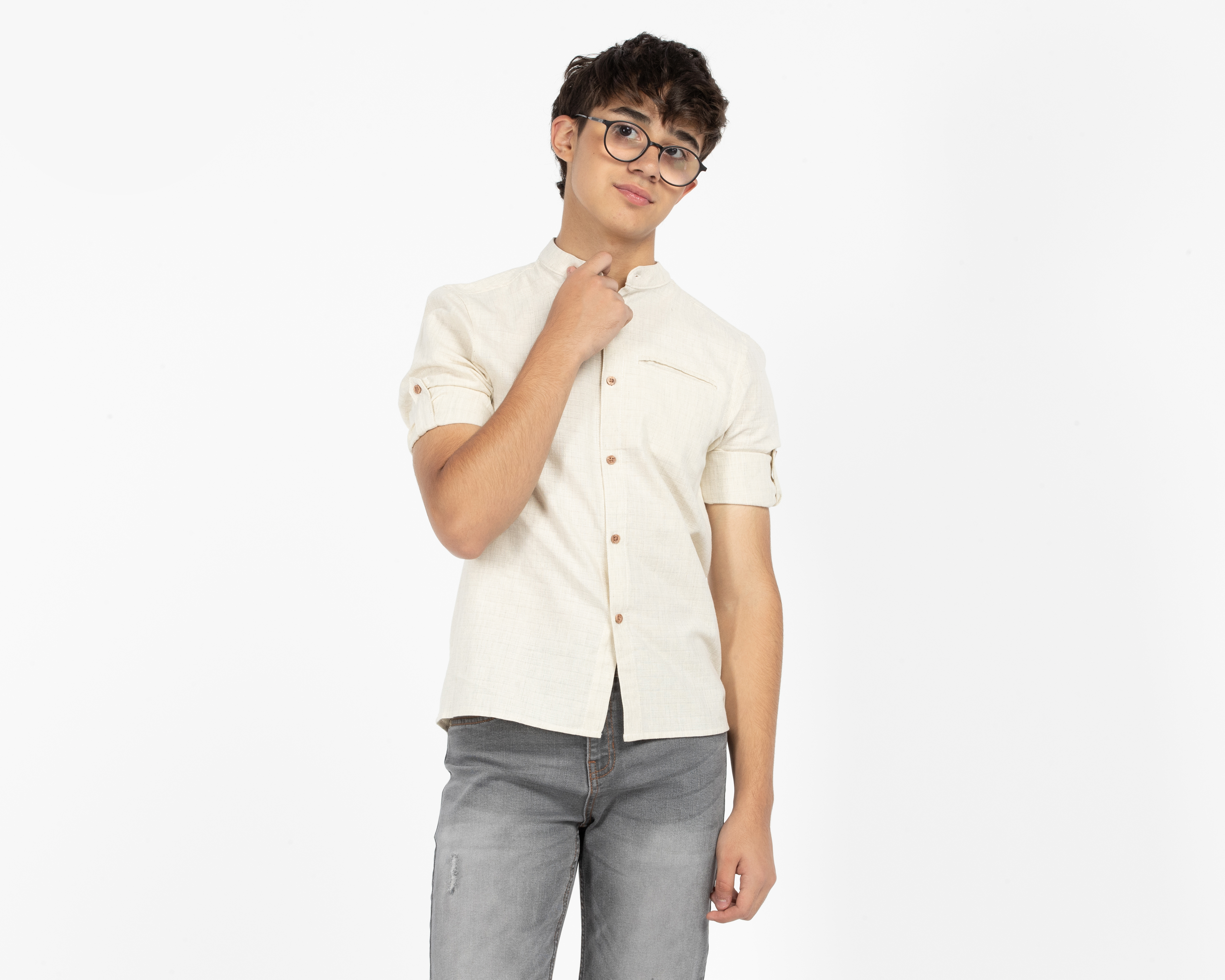 Camisa de Cuello Mao Hueso Refill Juvenil