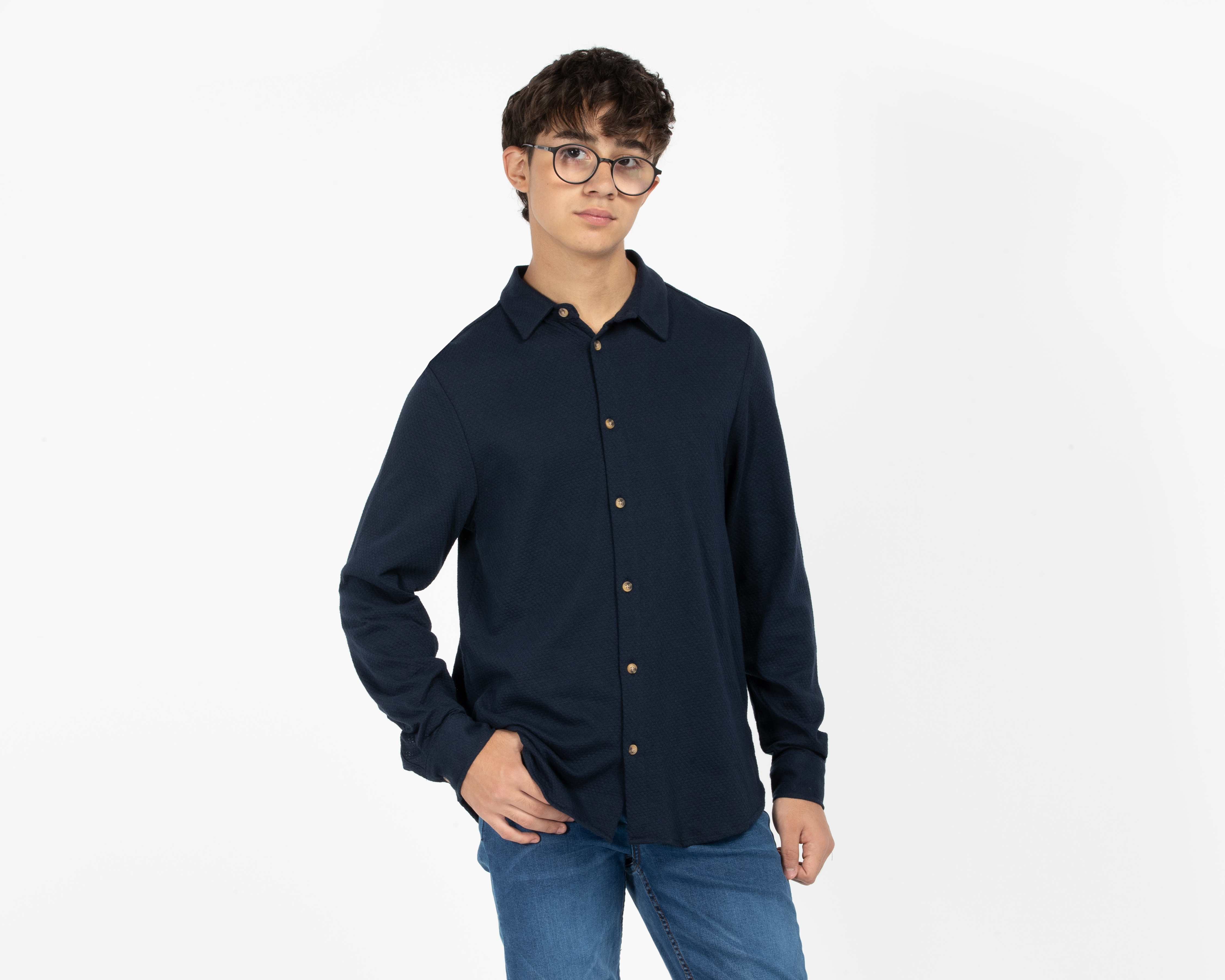 Camisa de Cuello Americano Azul Refill Juvenil