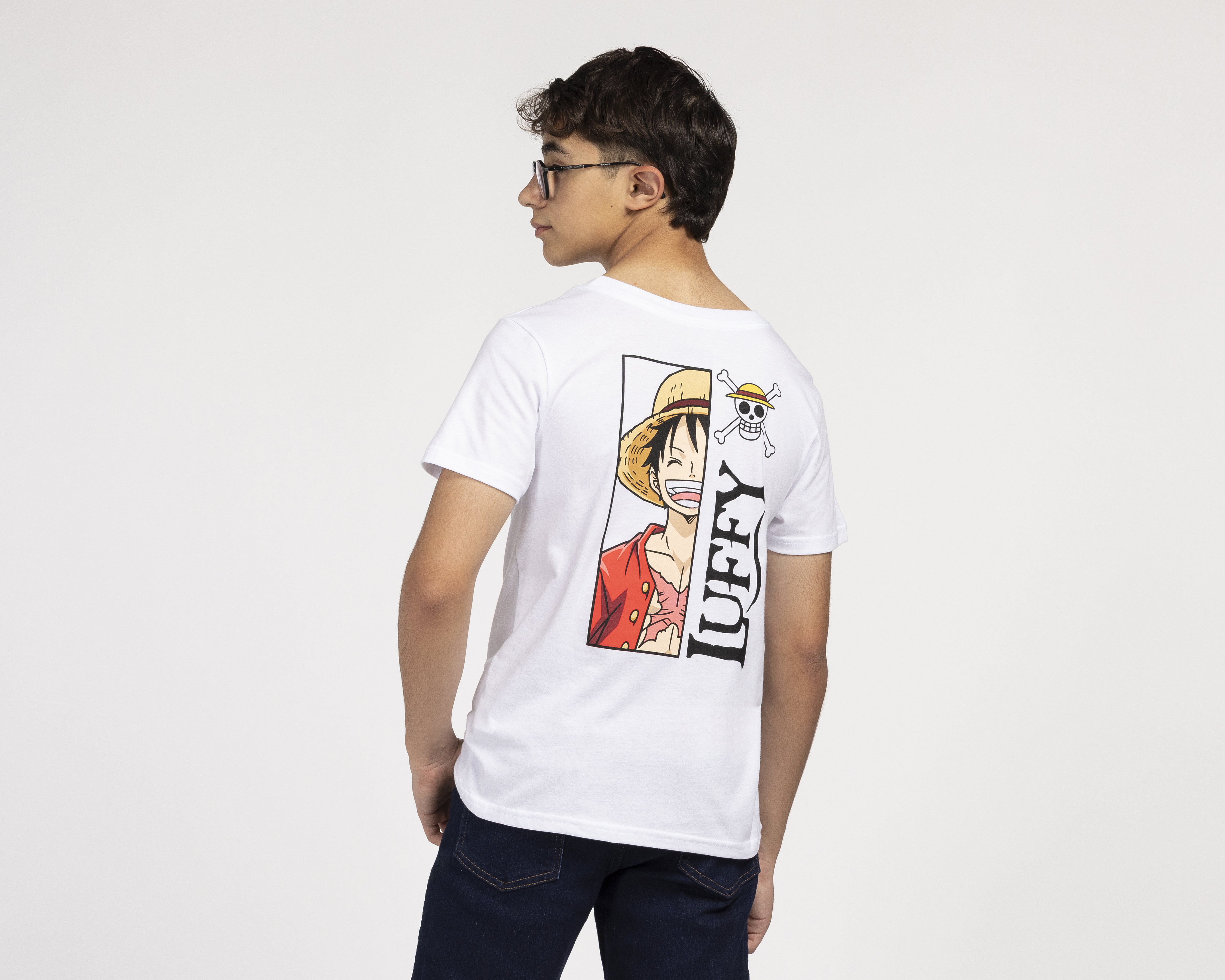 Foto 3 pulgar | Foto 2 | Playera de Cuello Redondo Blanca One Piece Juvenil