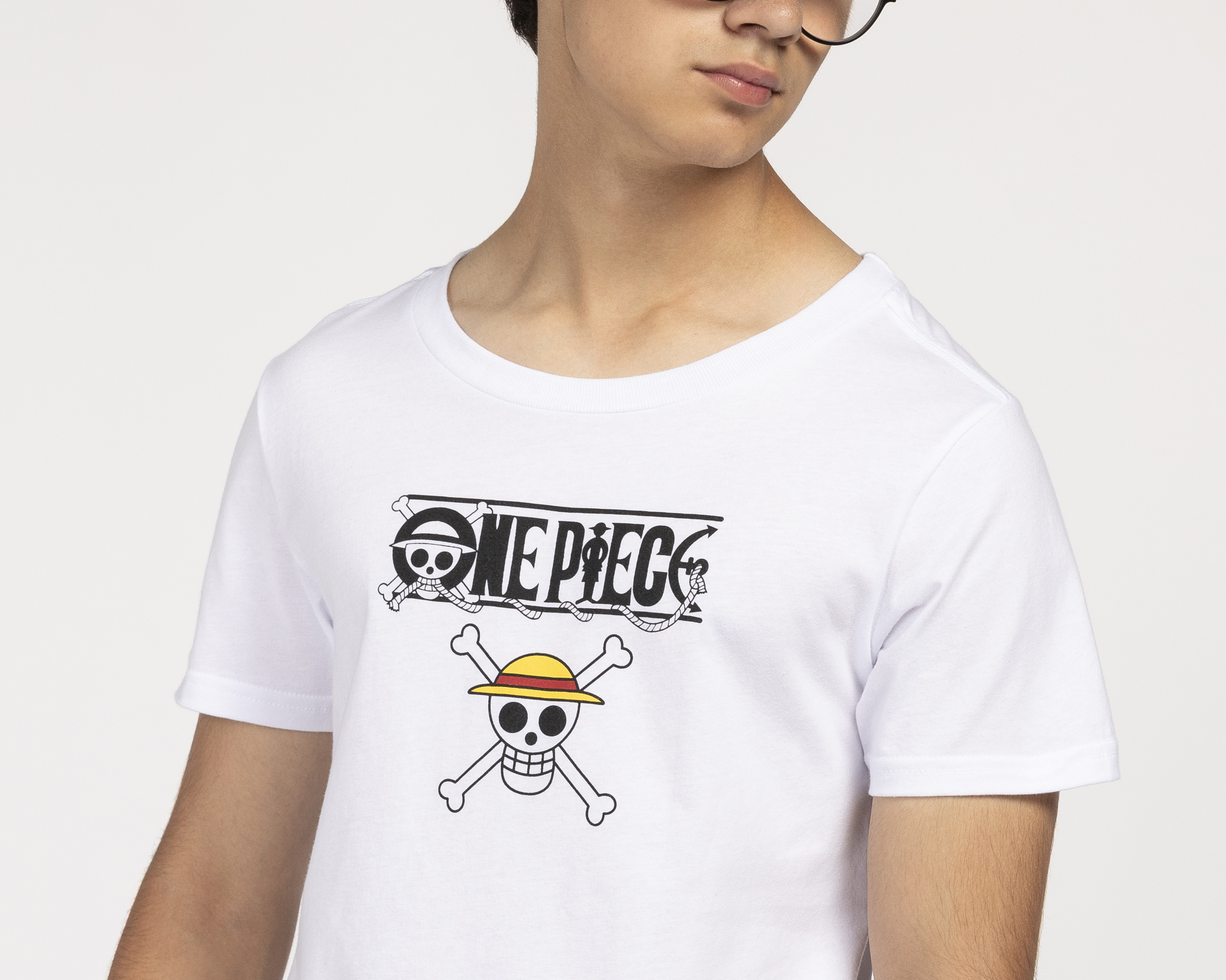 Foto 4 pulgar | Foto 3 | Playera de Cuello Redondo Blanca One Piece Juvenil