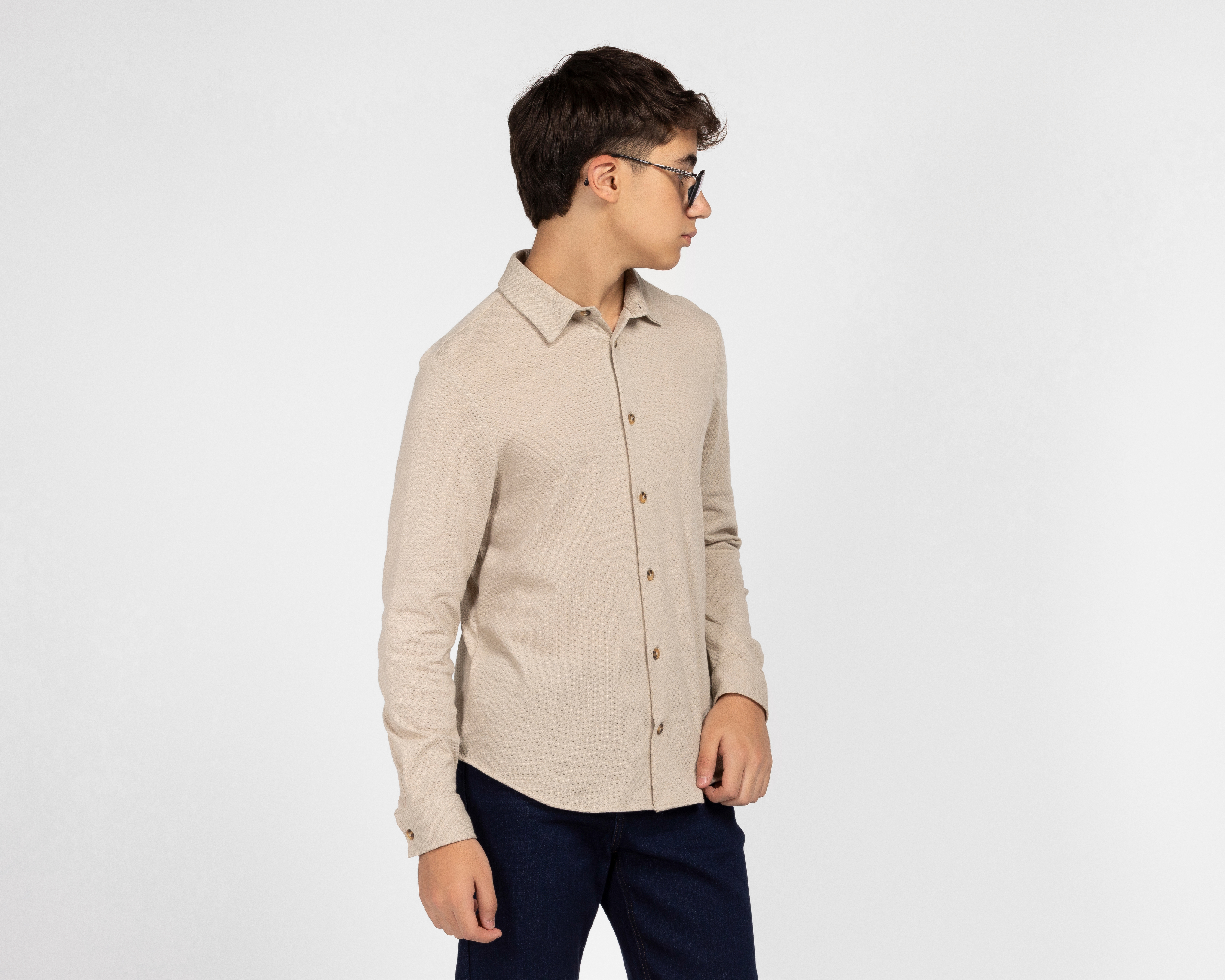 Camisa de Cuello Americano Beige Refill Juvenil