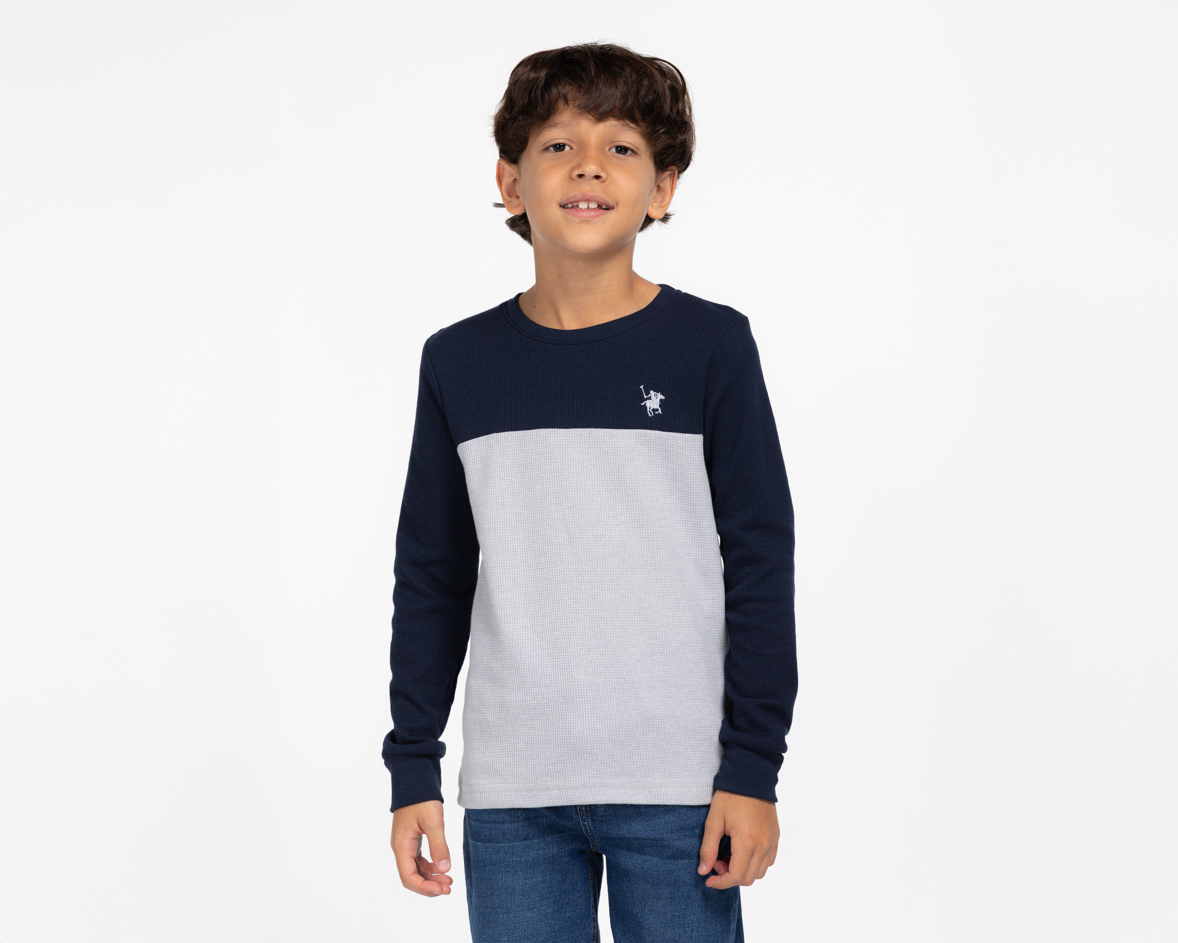 Foto 2 pulgar | Foto 1 | Playera Polo York Team Polo Club Cuello Redondo Manga Larga Gris para Niño