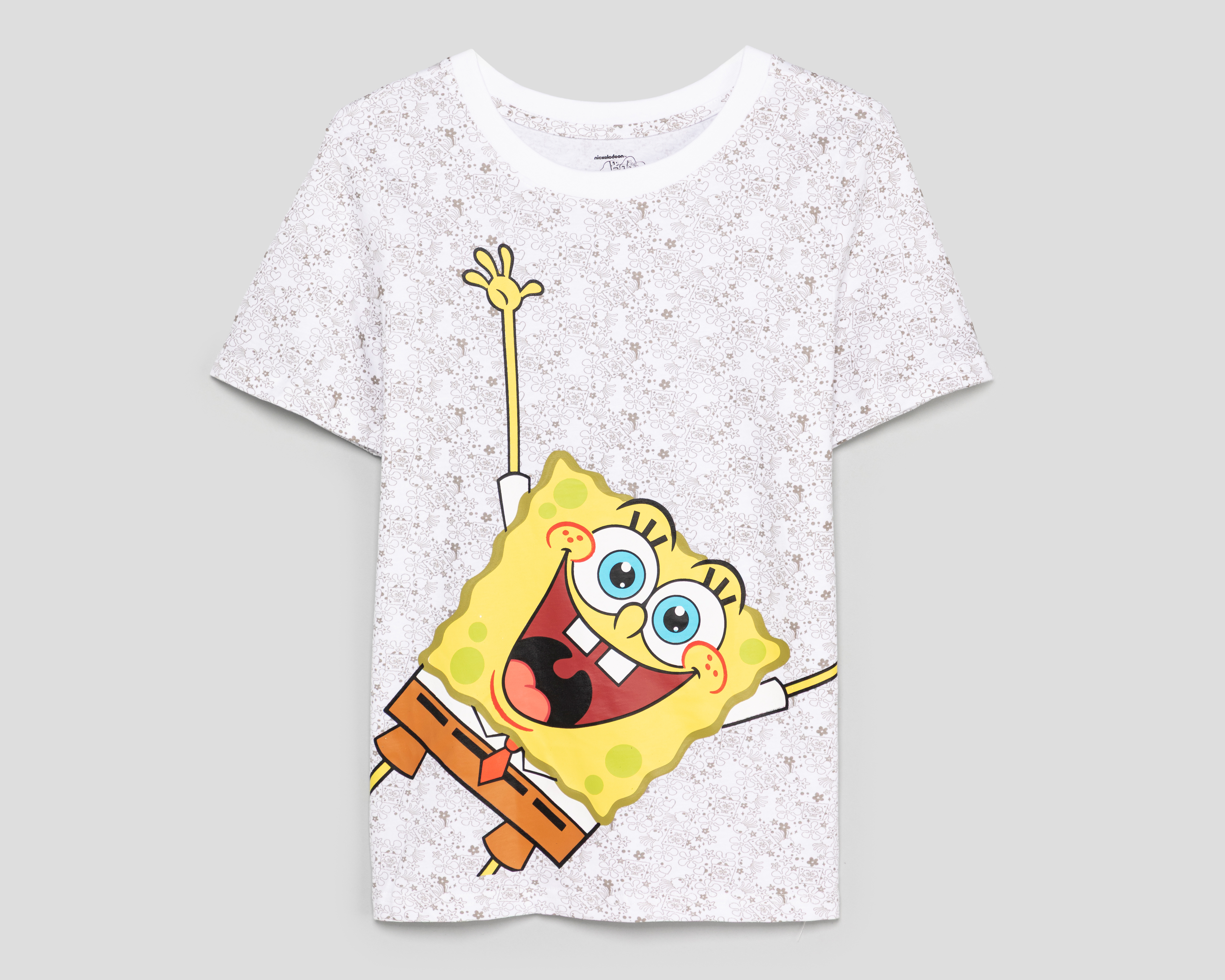 Playera de Cuello Redondo Blanca Bob Esponja Juvenil
