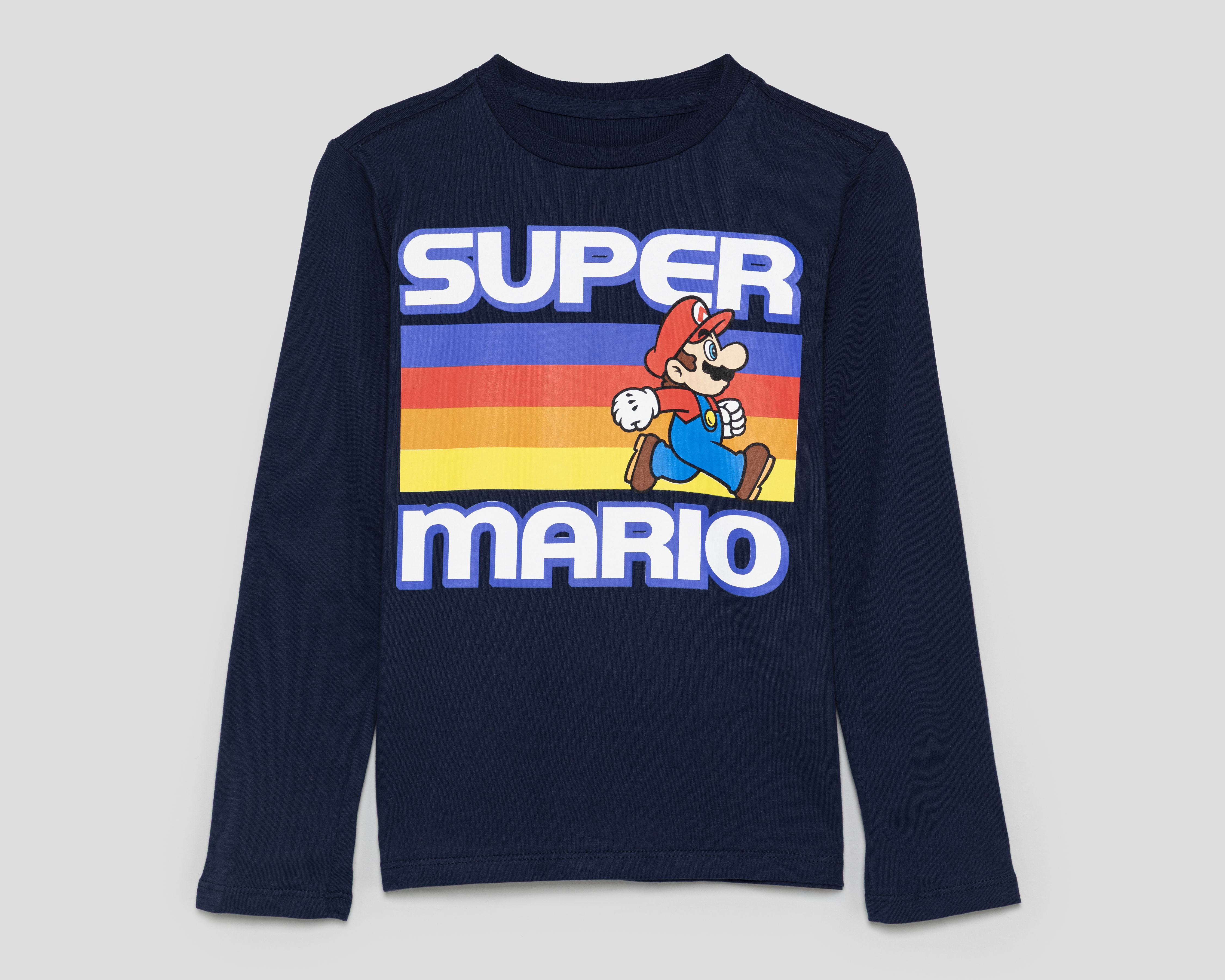 Playera Manga Larga Azul Mario Bros para Niño