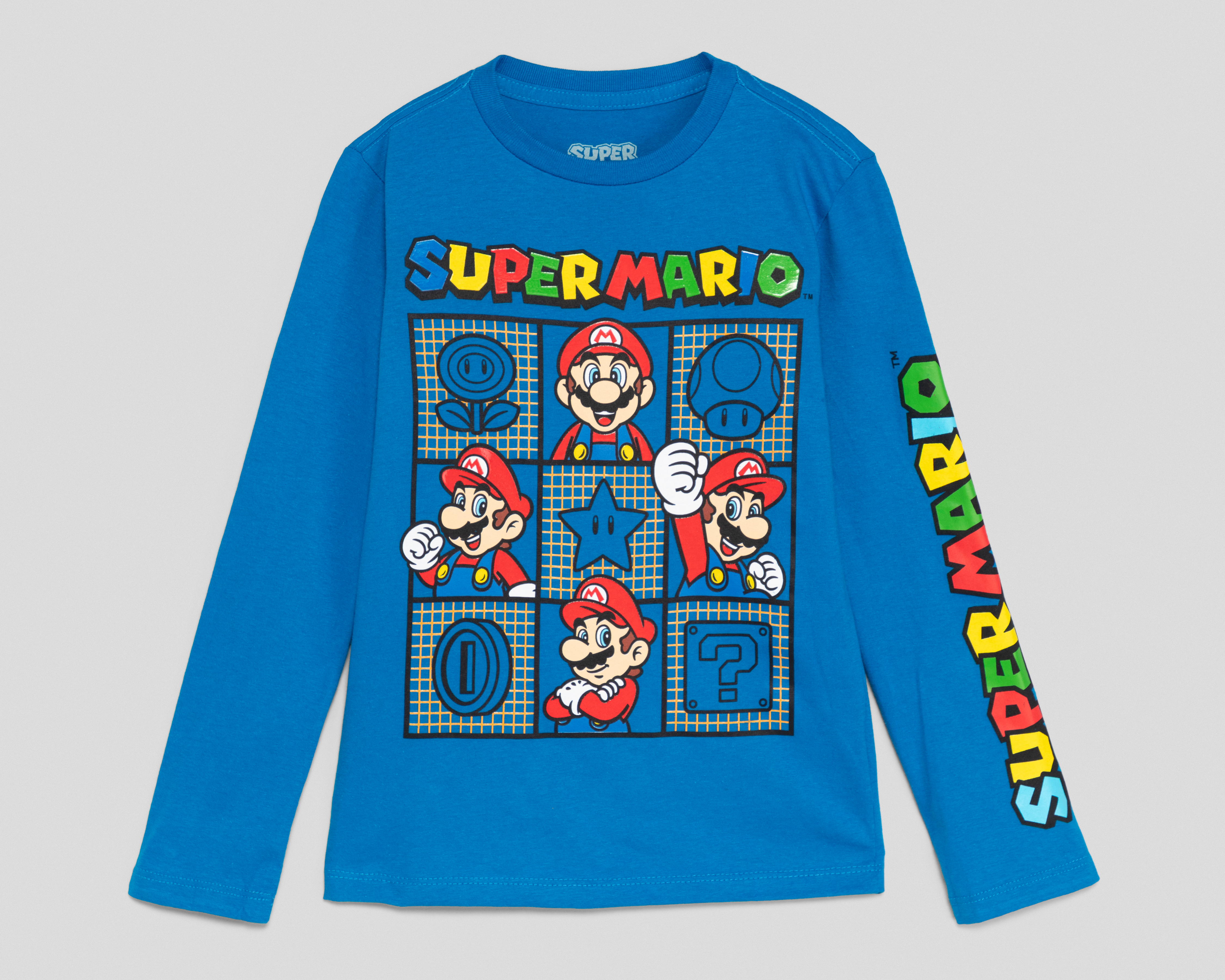 Playera Manga Larga Azul Mario Bros Juvenil