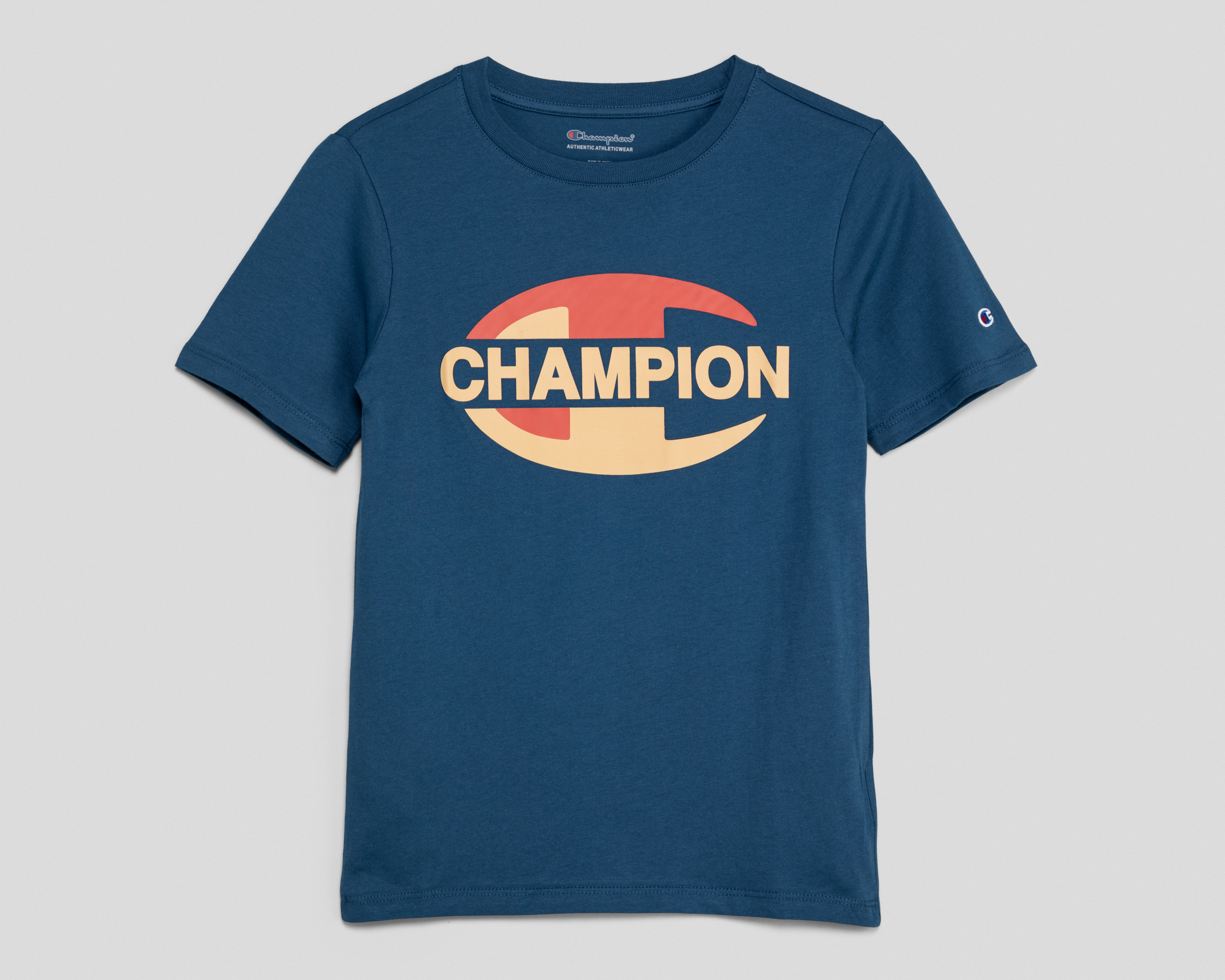 Foto 2 pulgar | Foto 1 | Playera de Cuello Redondo Azul Champion Juvenil