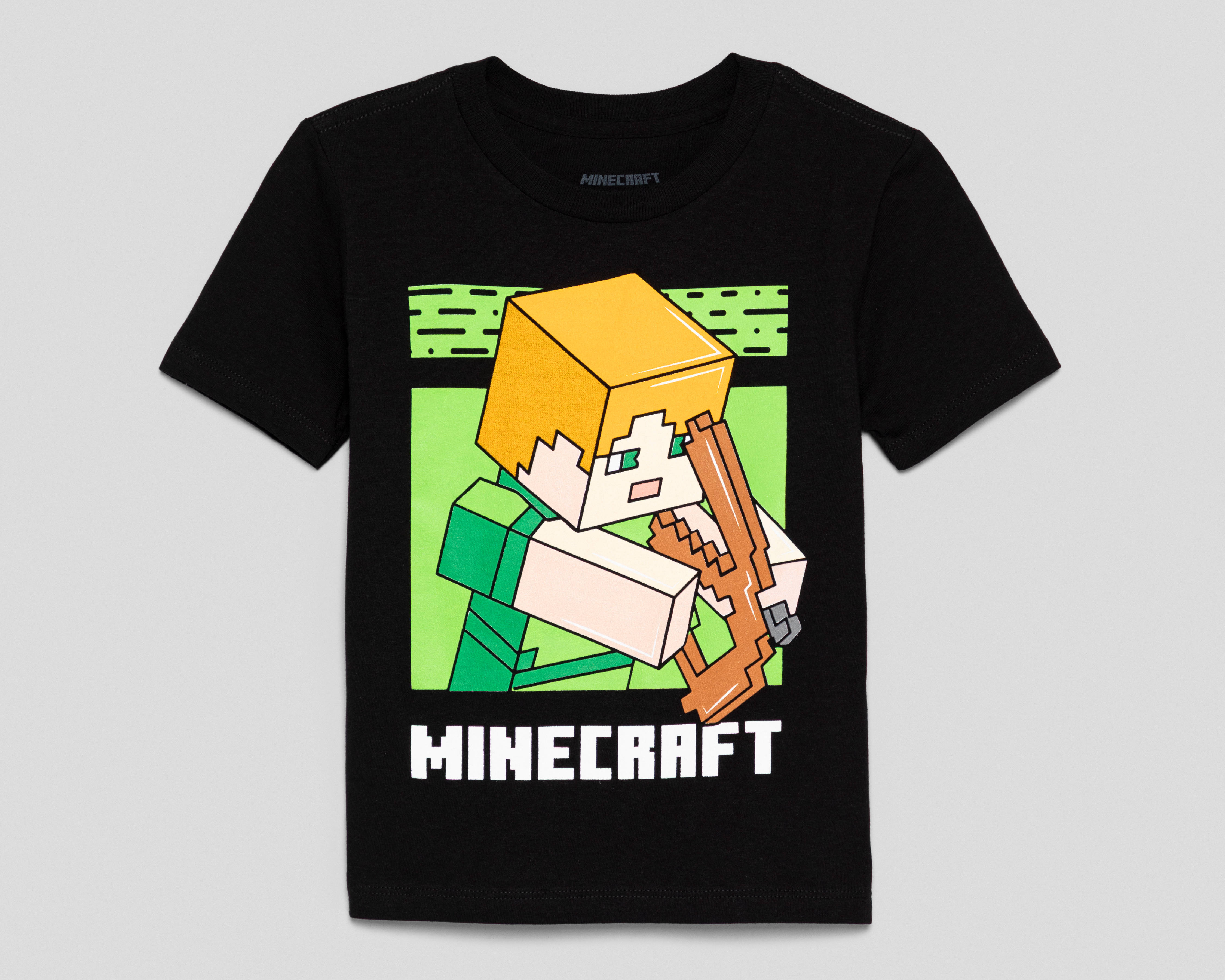 Playera de Cuello Redondo Negra Minecraft para Niño
