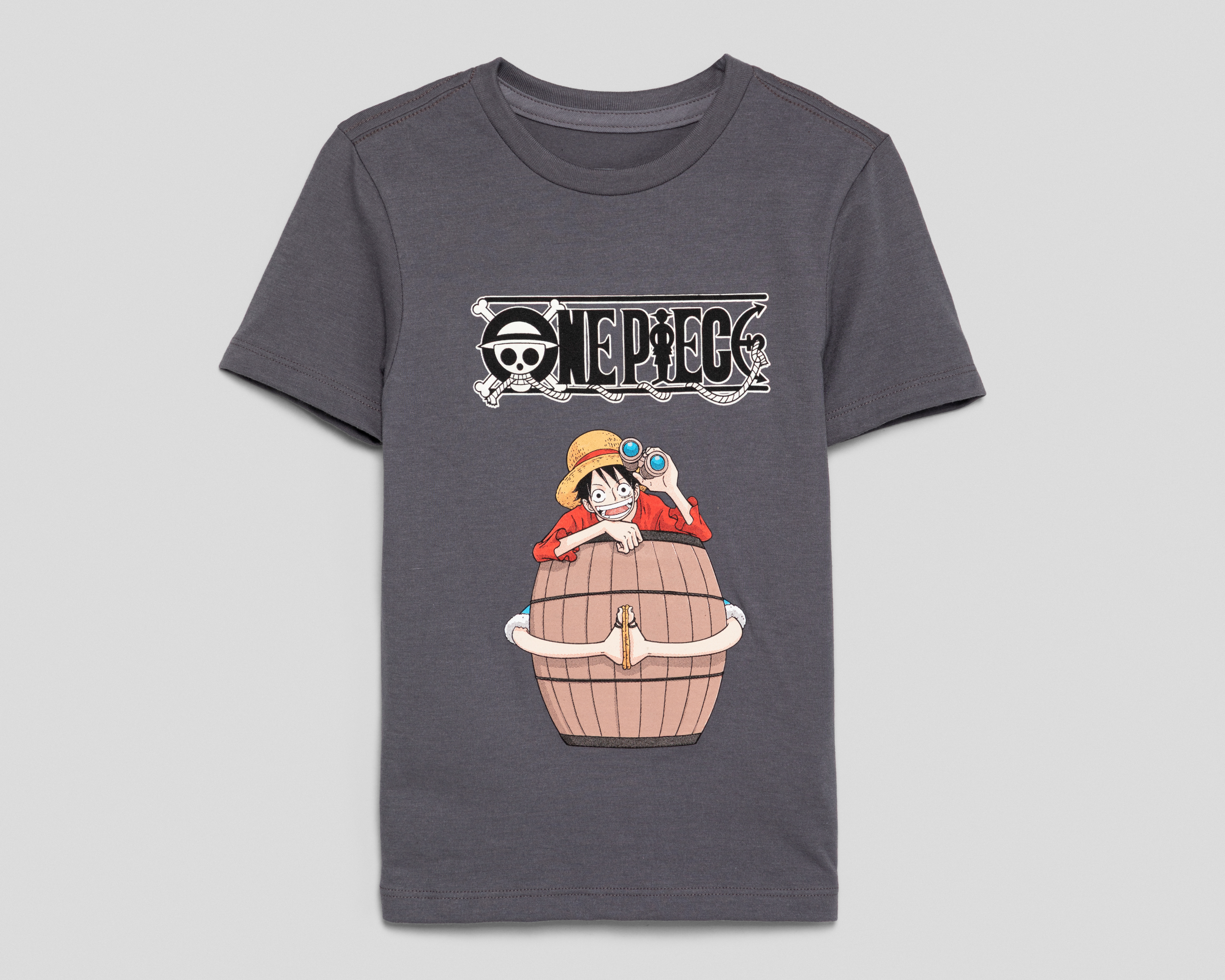 Playera de Cuello Redondo Gris One Piece para Niño