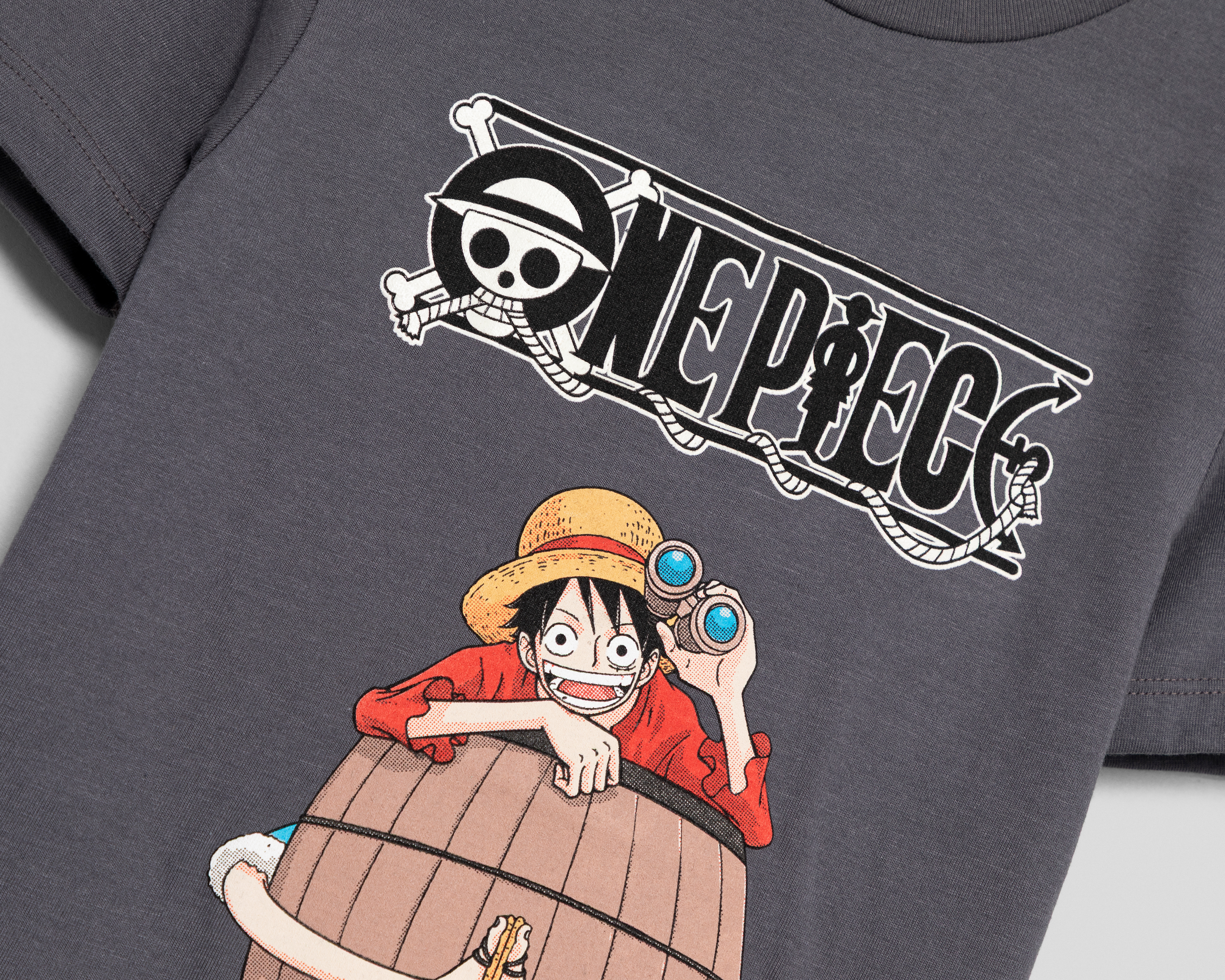 Foto 4 pulgar | Foto 3 | Playera de Cuello Redondo Gris One Piece para Niño