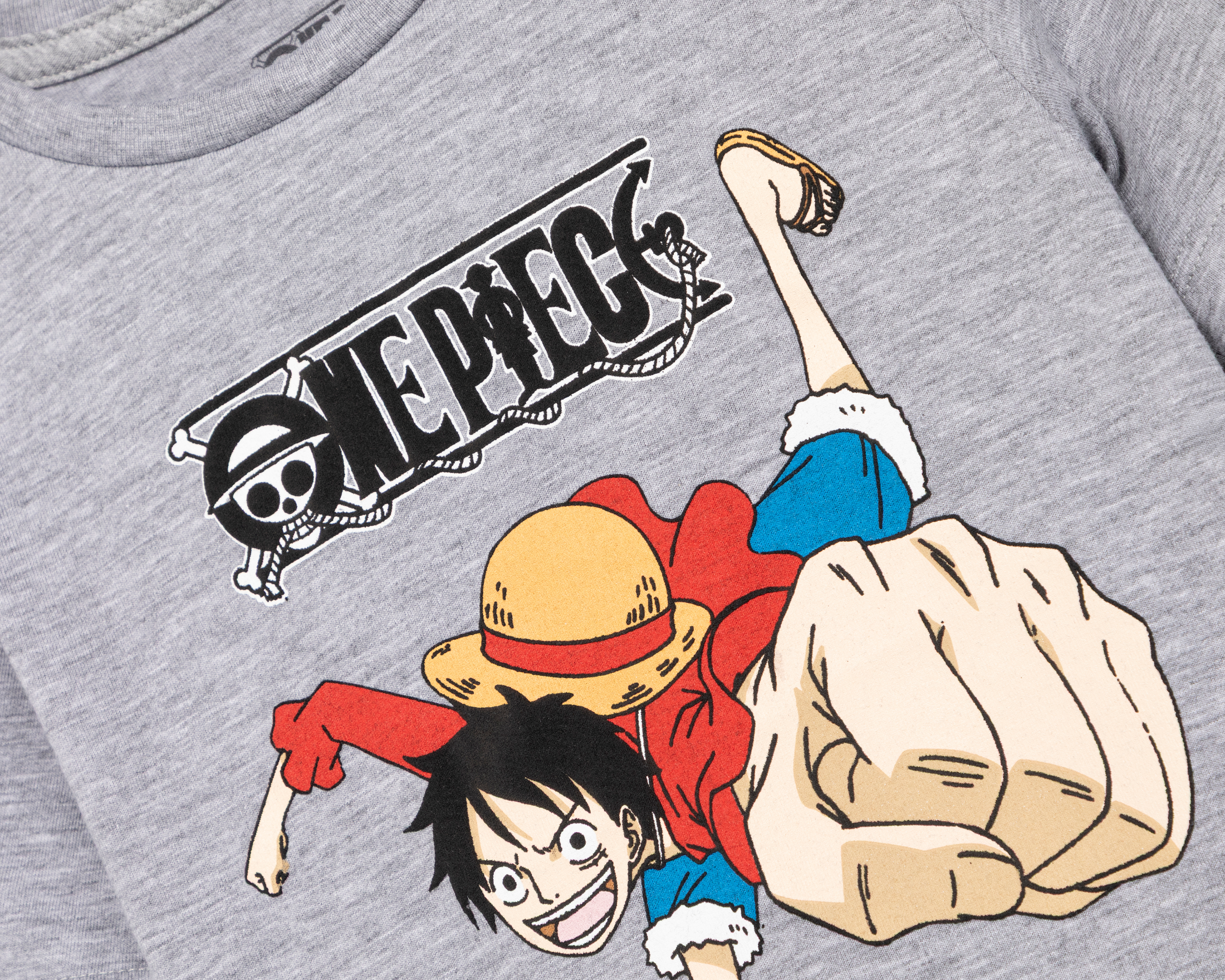 Foto 4 pulgar | Foto 3 | Playera de Cuello Redondo Gris One Piece para Niño