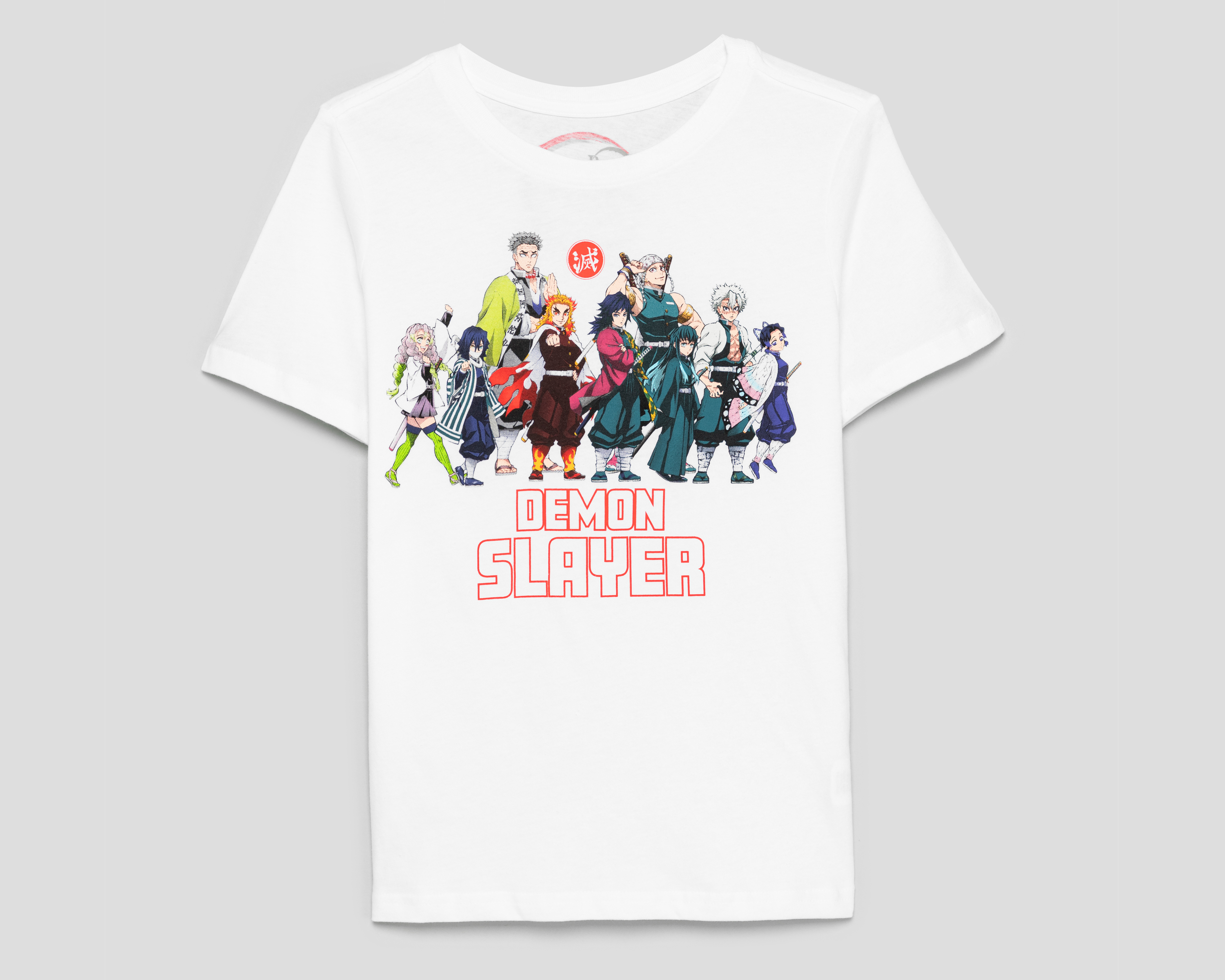 Playera de Cuello Redondo Blanca Demon Slayer para Niño