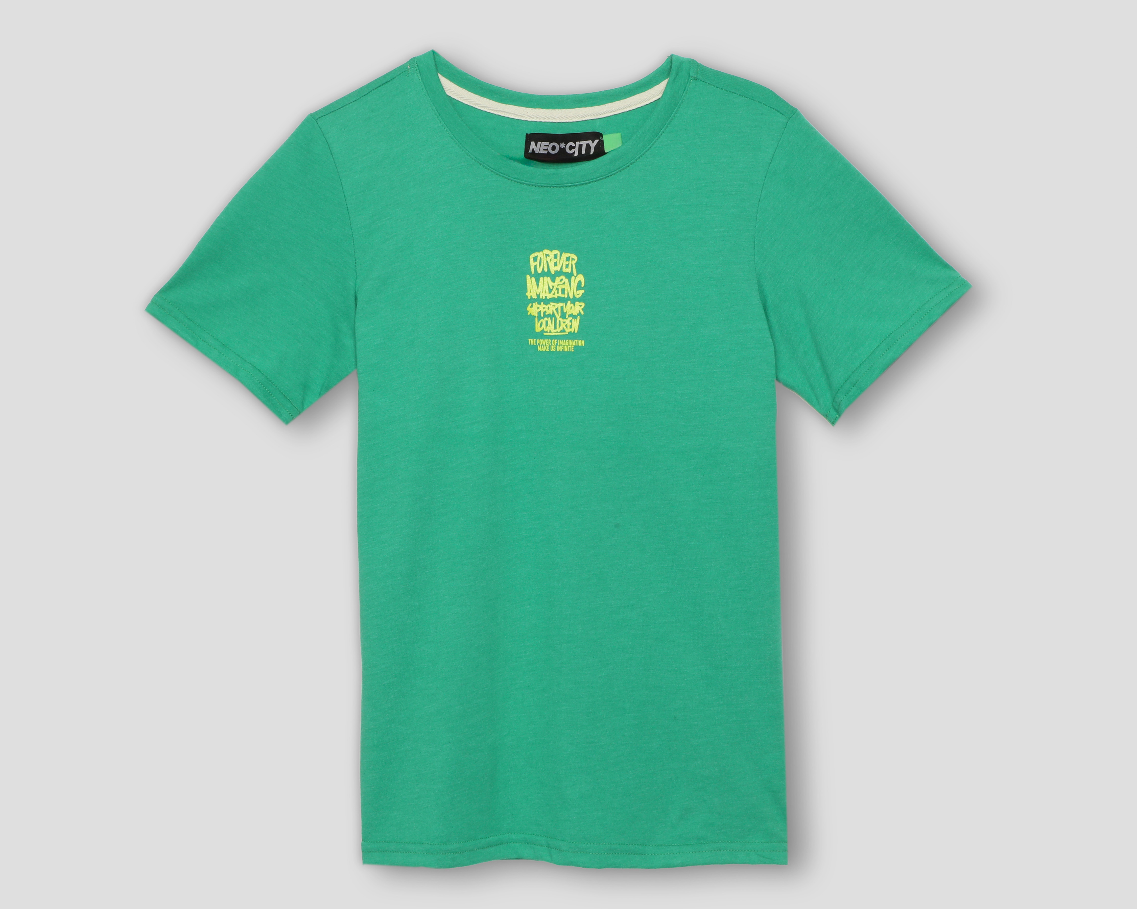 Foto 2 pulgar | Foto 1 | Playera de Cuello Redondo Verde Neo*City para Niño