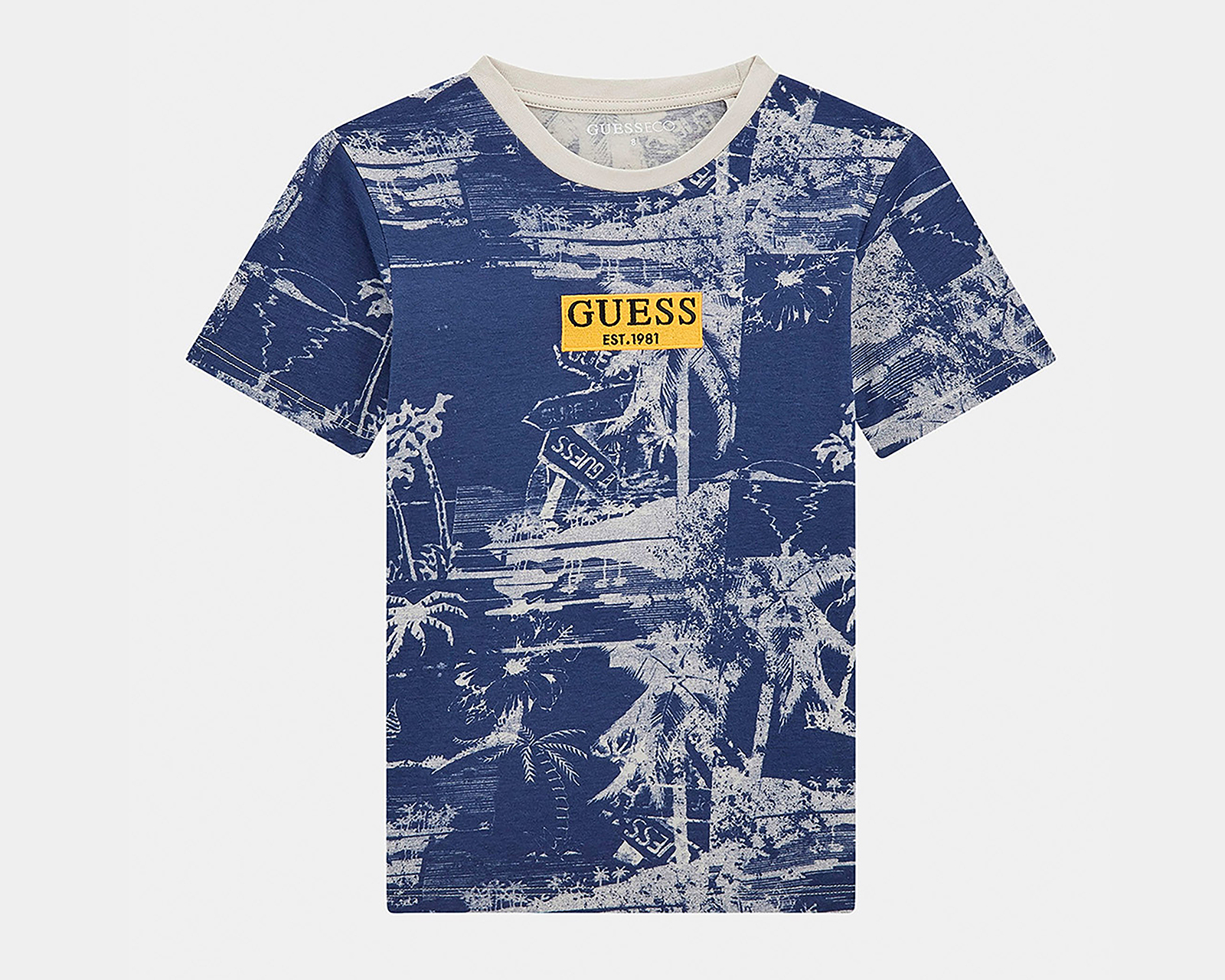 Foto 2 pulgar | Foto 1 | Playera de Cuello Redondo Azul Guess Juvenil