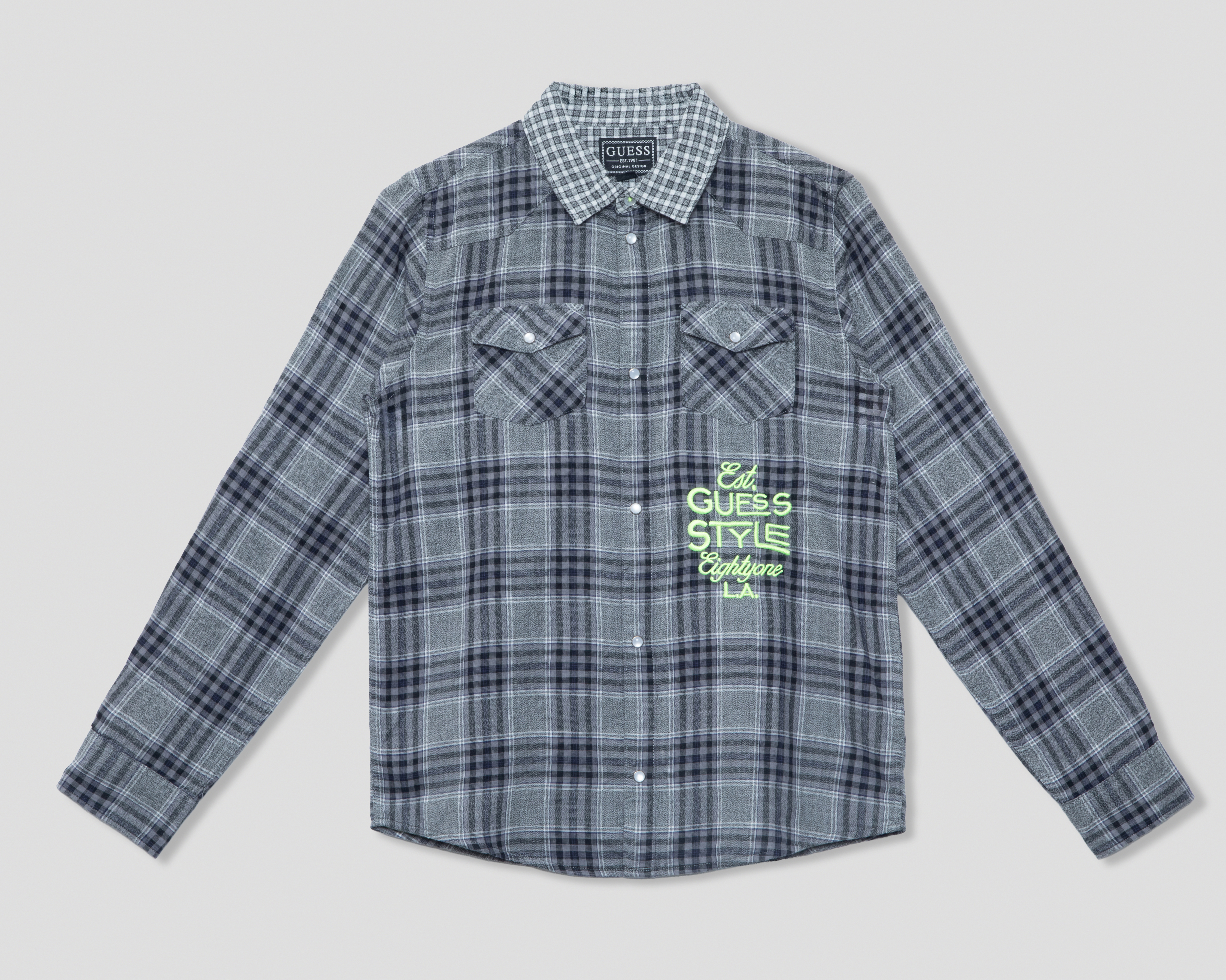 Foto 2 pulgar | Foto 1 | Camisa de Cuello Americano Gris Guess Juvenil