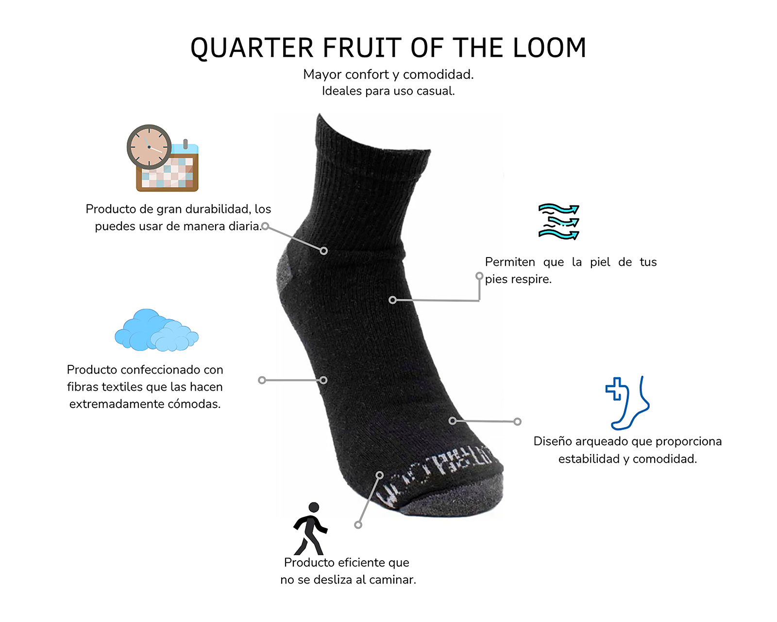 Foto 5 | Foto 5 | Calcetas Tobilleras Deportivas Fruit of the Loom para Niño 20 Pares